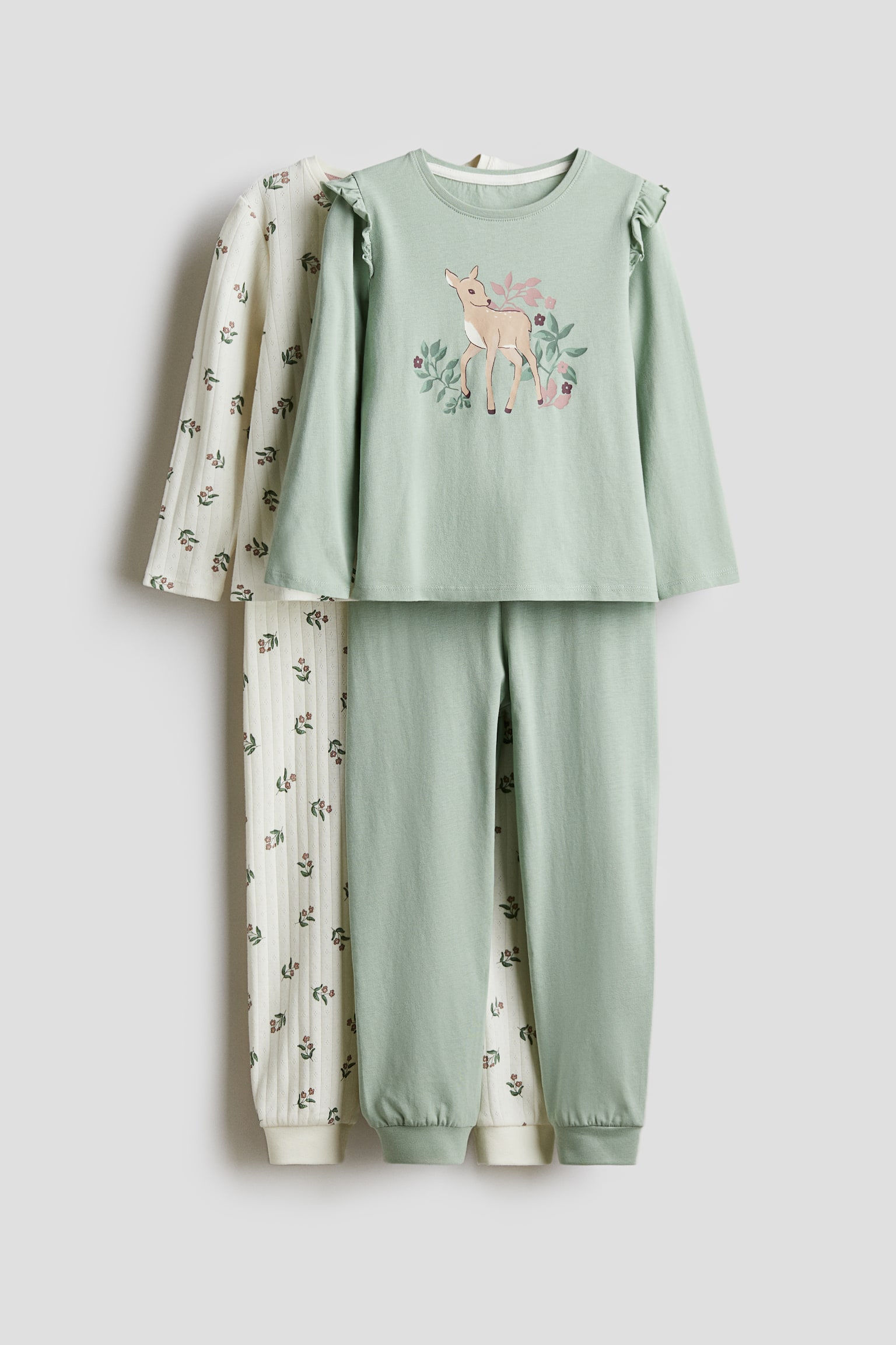 2-pack printed cotton pyjamas - Dusty green/Cream - 1