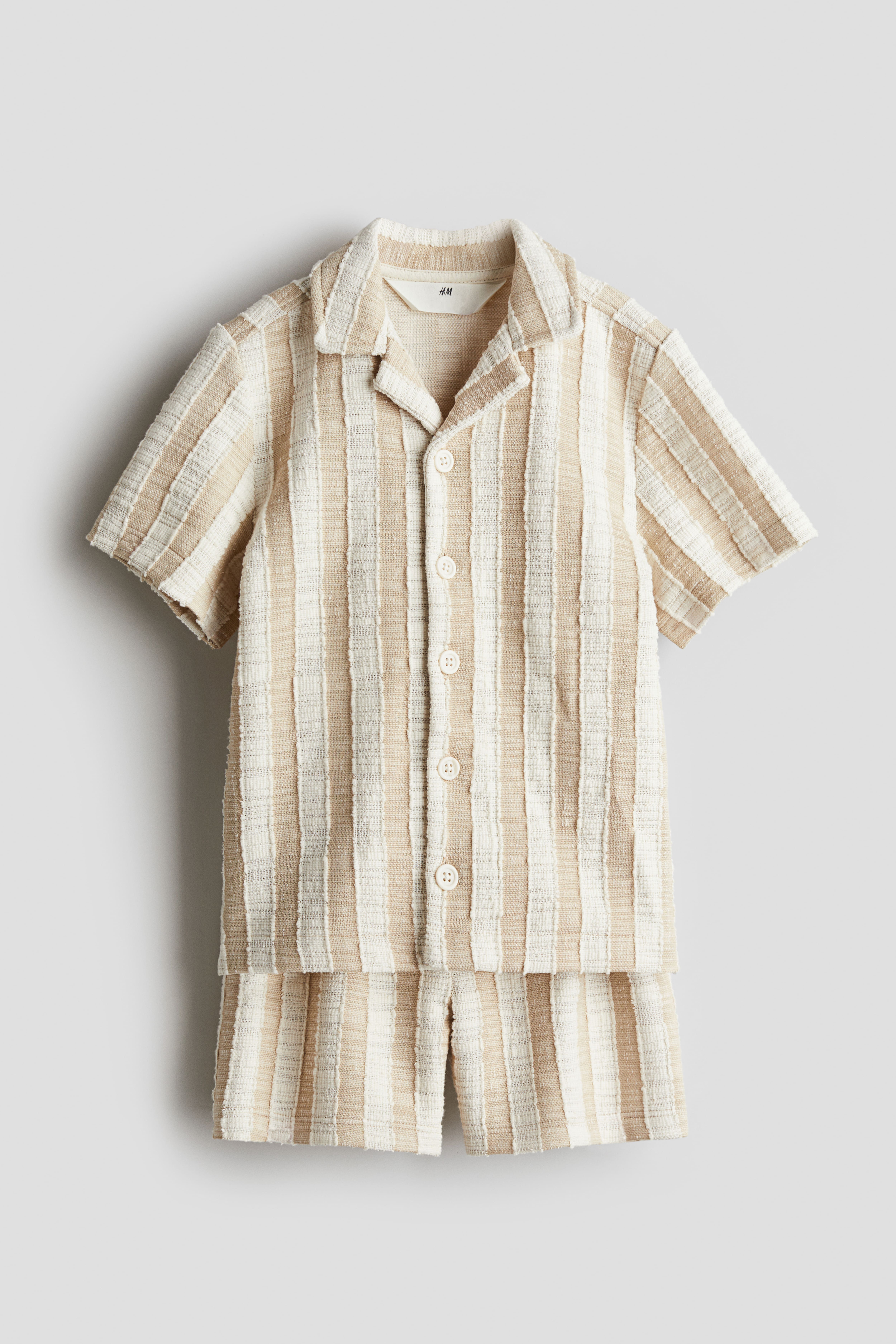 2pcs Kid Boy Stripe Button Design Short-sleeve Tee and Elasticized Pants Set
