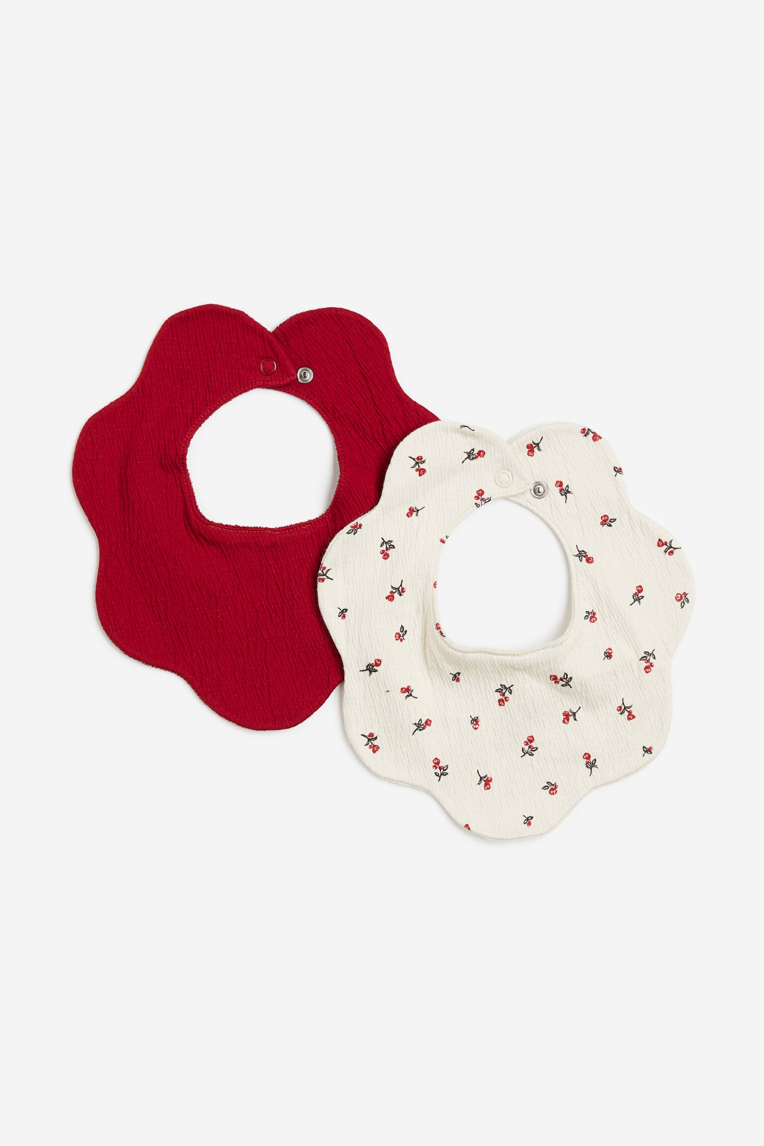 2-pack Terry Lined Bibs - White/Roses - 1