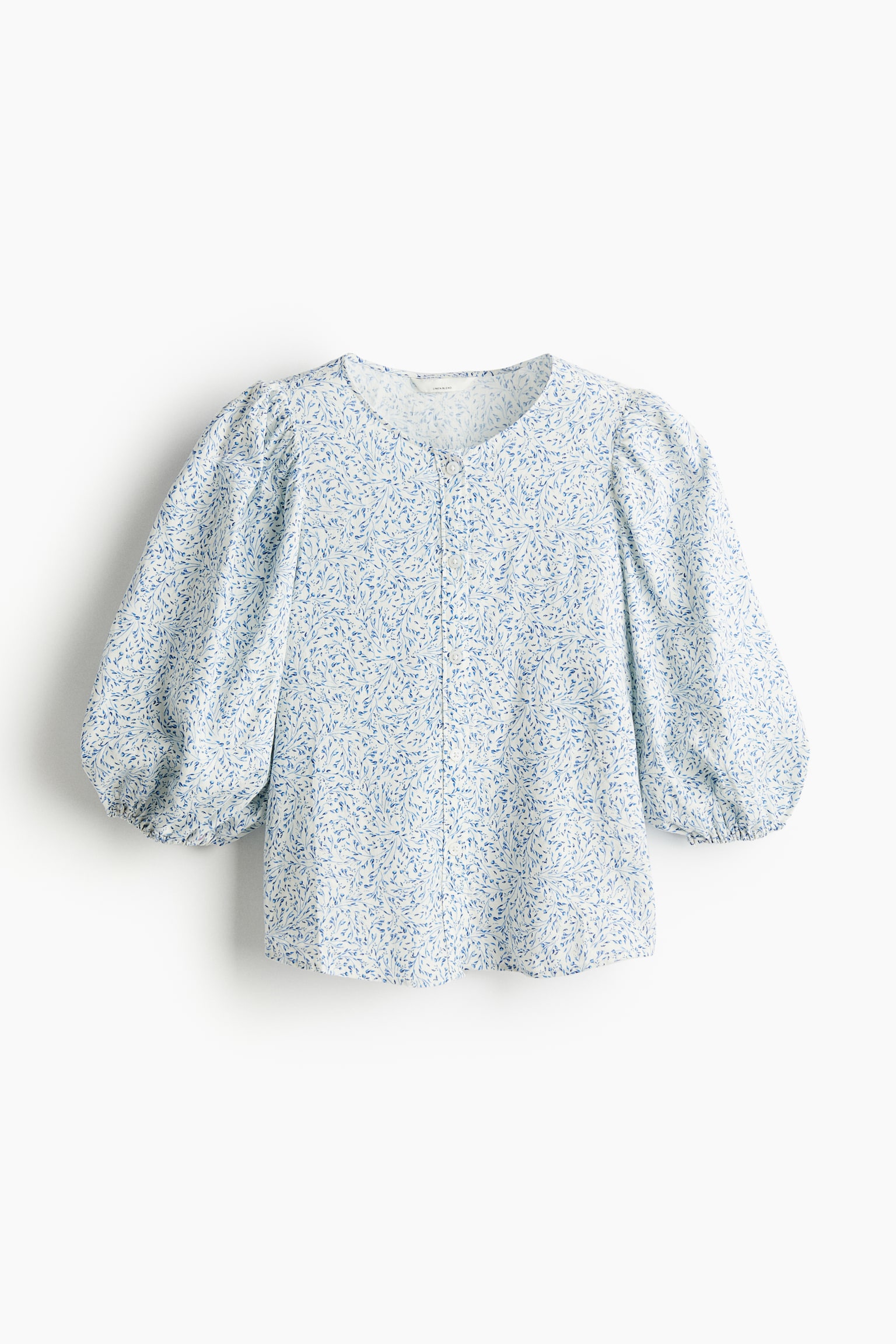 Linen Blend Blouse - White/Blue pattern/Light blue - 2