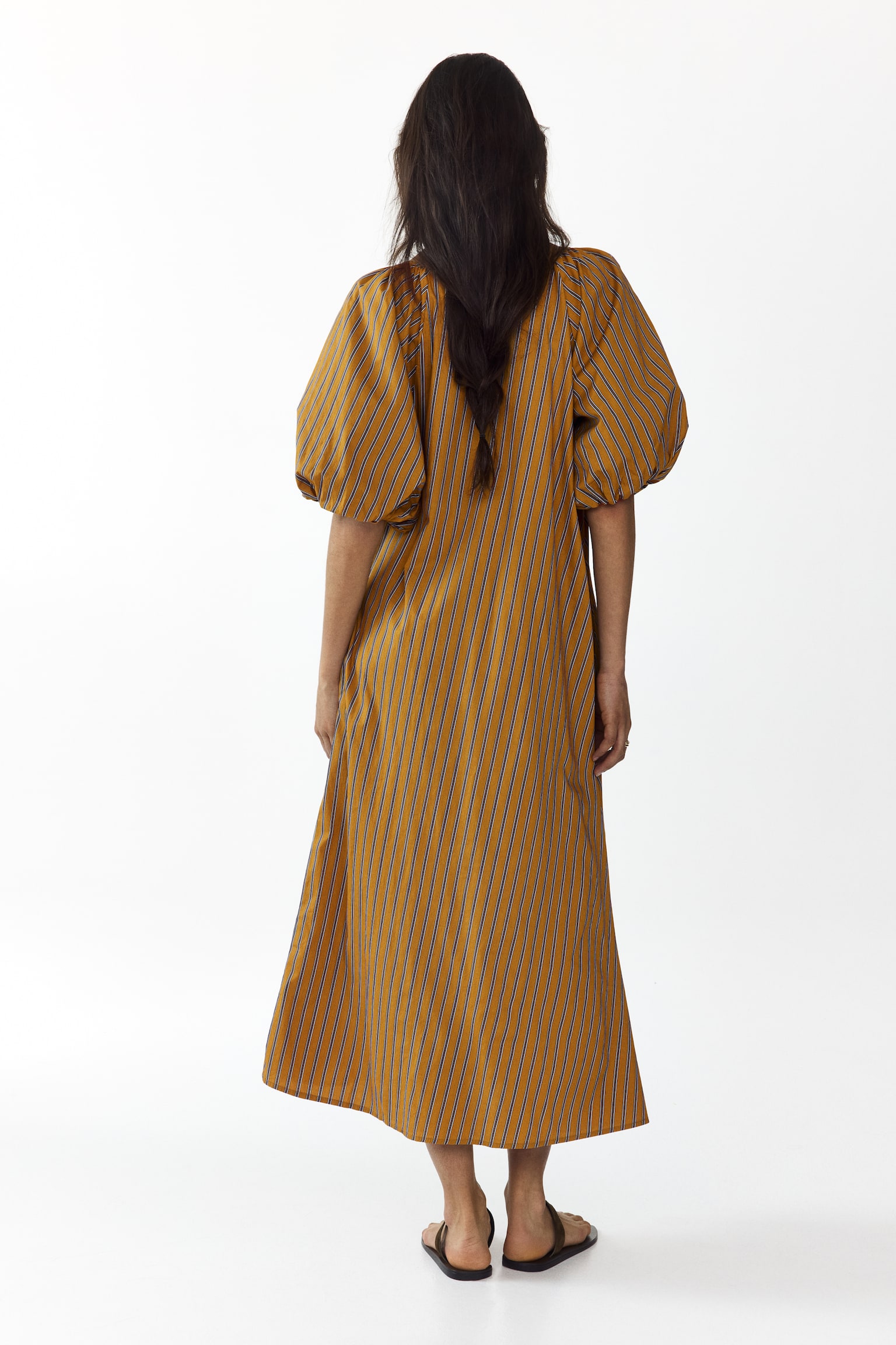 A-line poplin dress - Brown/Striped - 4