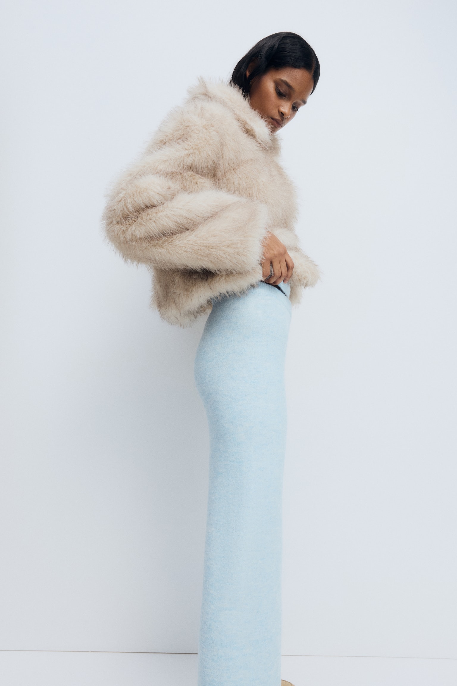 Knitted pull-on trousers - Light blue marl/Dark grey - 5