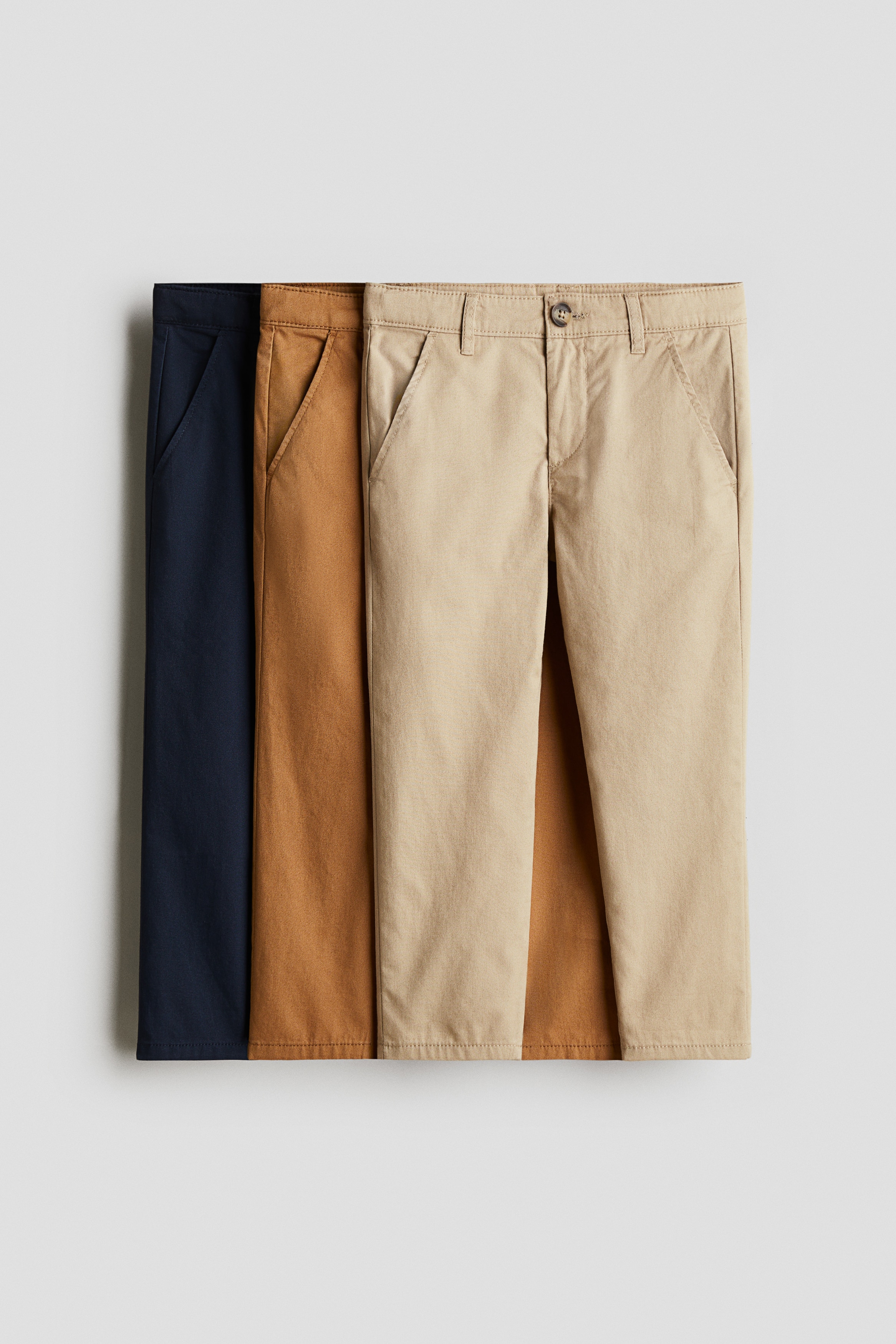 Beige/bruin/marineblauw Set van 3 chino's van katoenen twill - Size: 134 (8-9Y)  - H&M