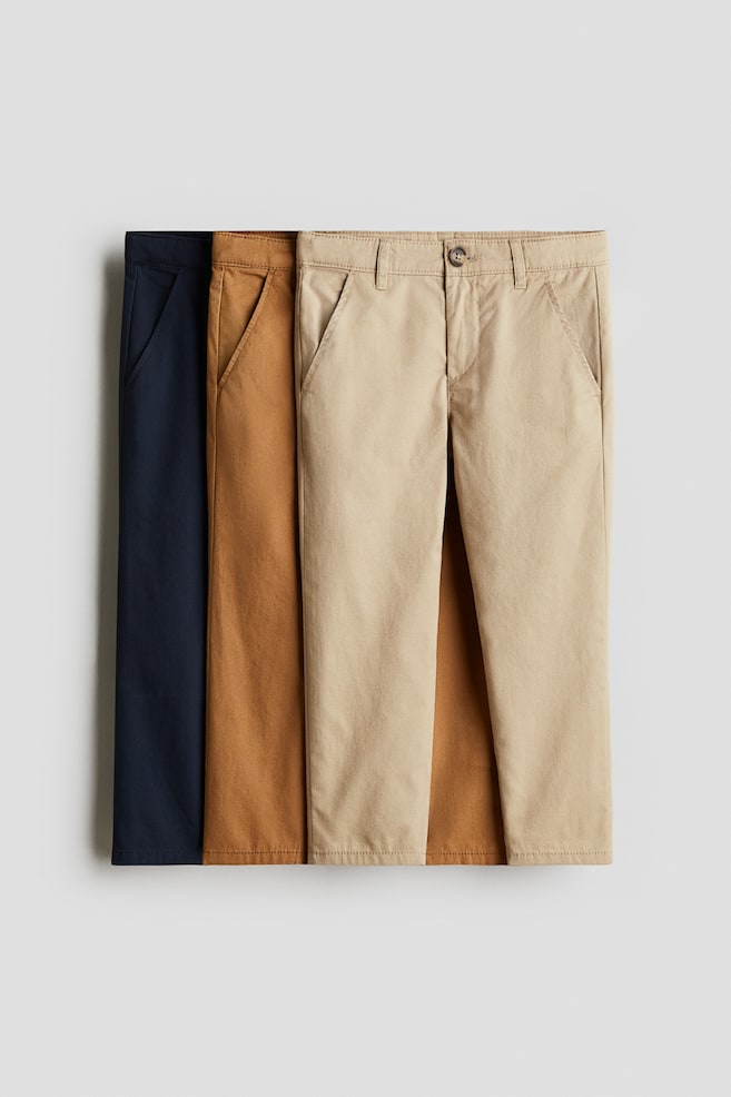 3-pack Cotton Twill Chinos - Beige/brown/navy blue/Brown/beige/dark brown/Navy blue/beige - 1