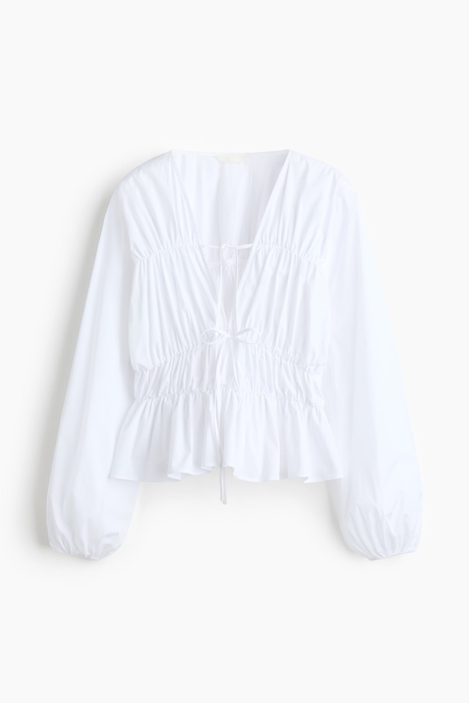 Drawstring poplin blouse - White - 2