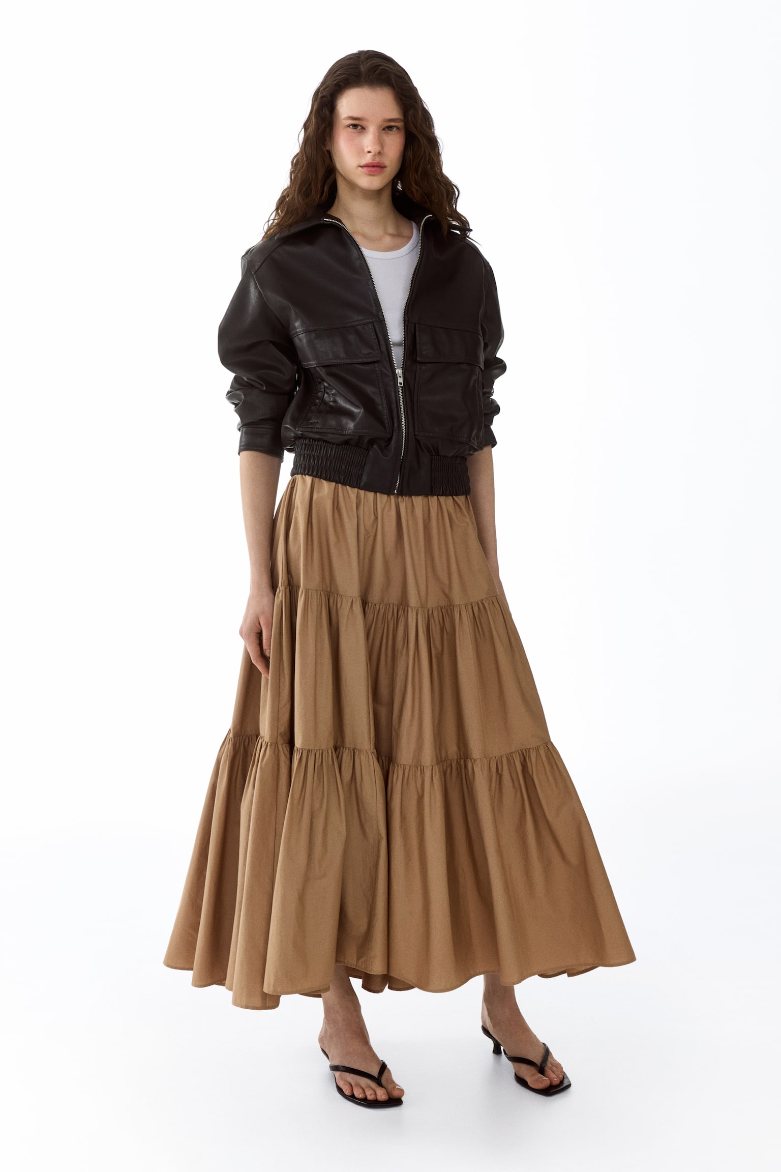 Tiered maxi skirt - Dark beige - 3