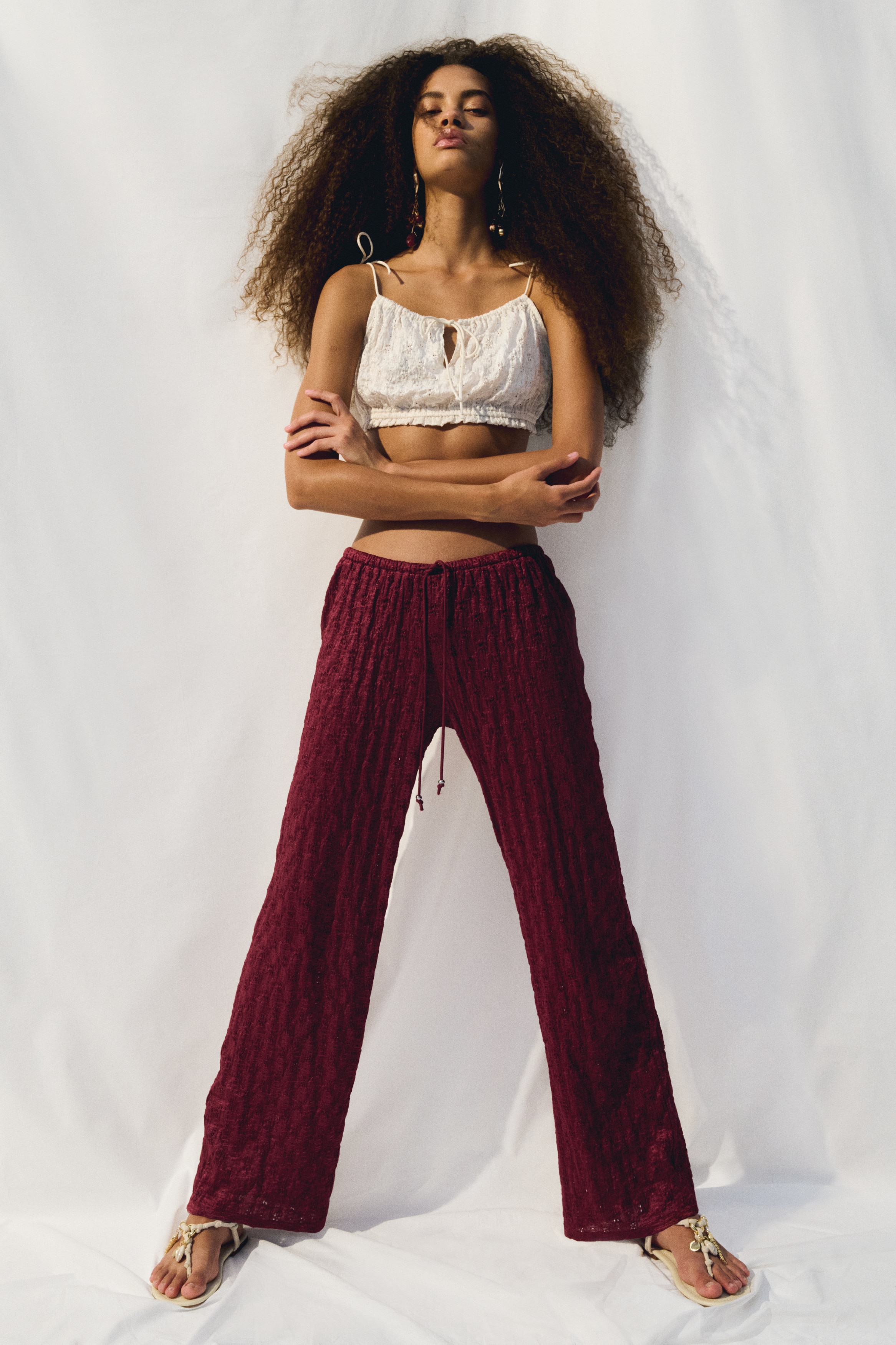 Lace-look drawstring trousers
