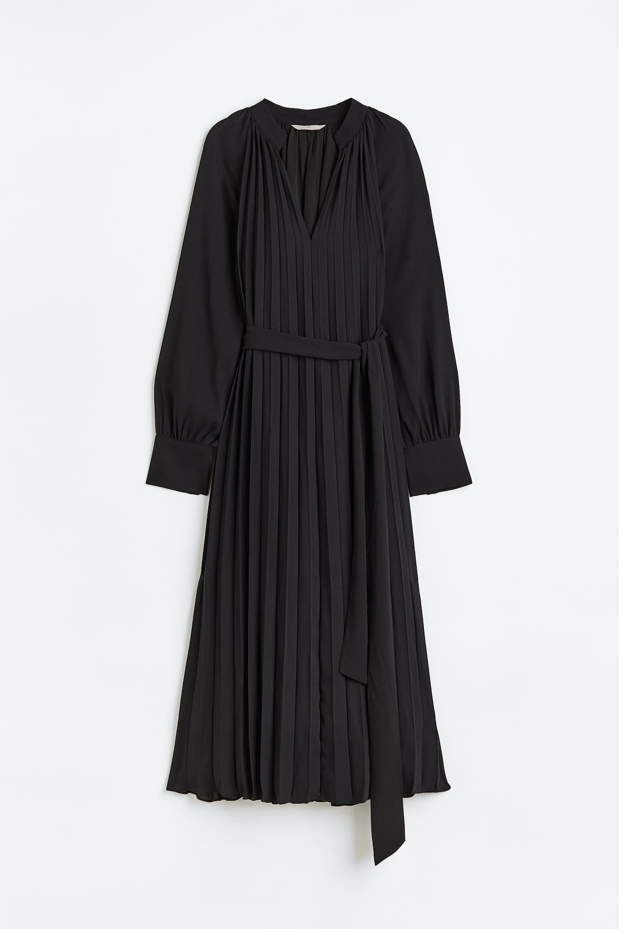 h&m pleated midi dress Women's Black Pleated tie-belt dress