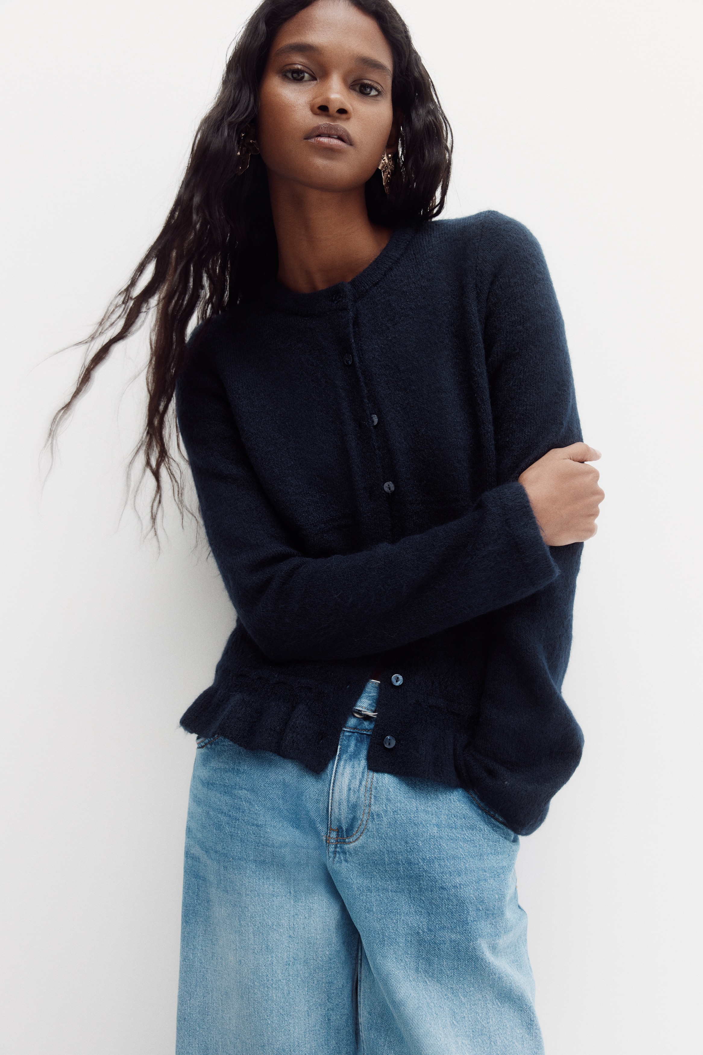 Pointelle-Knit Cardigan - Navy blue - Ladies | H&M US