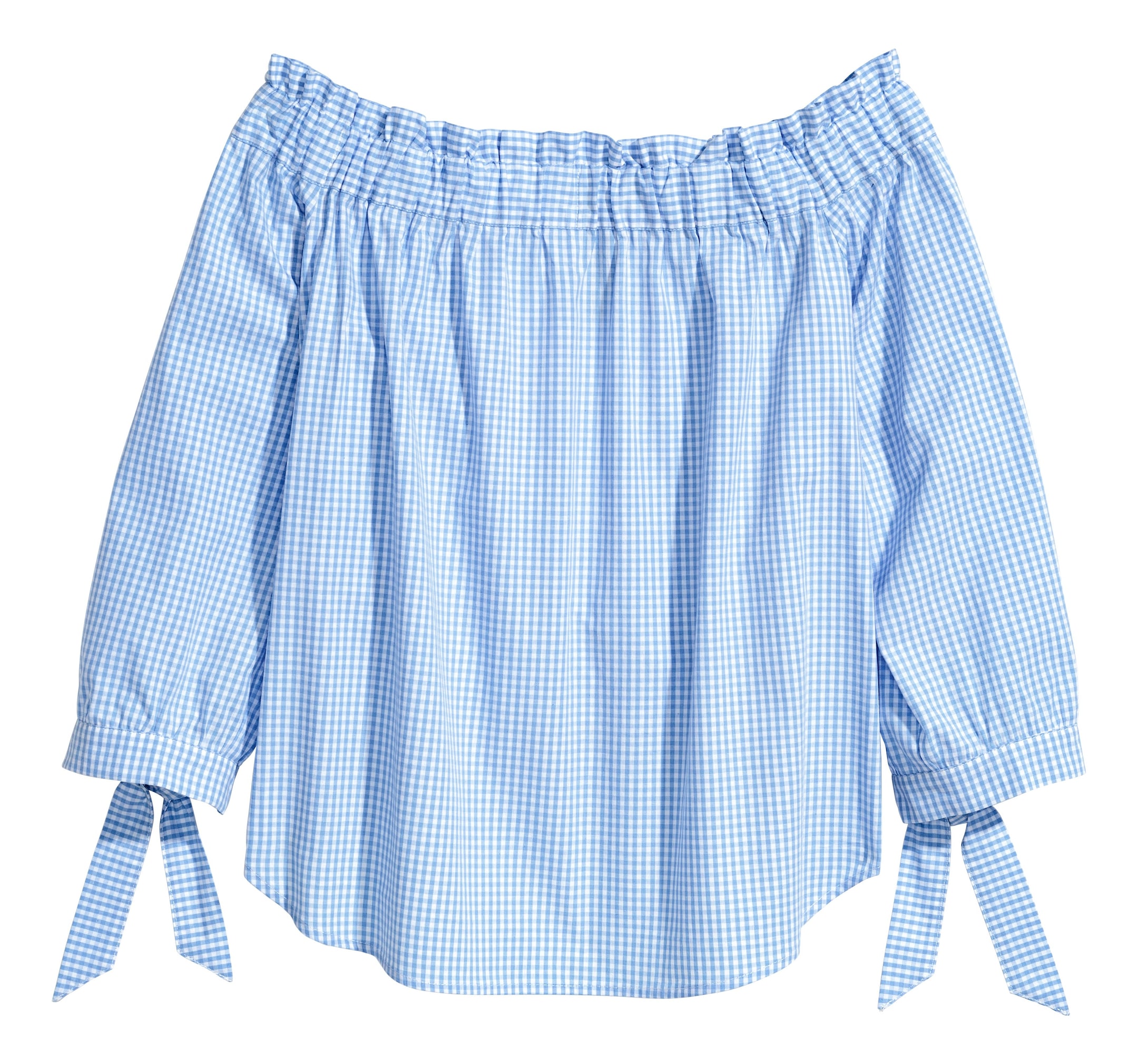 View larger image: Off-the-shoulder blouse - Light blue/Checked - Ladies | H&M GB 1