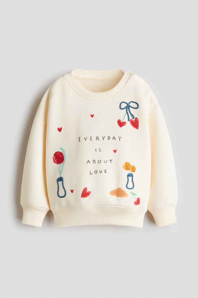 Bluză din molton cu imprimeu - Crem/Everyday Is About Love - 1