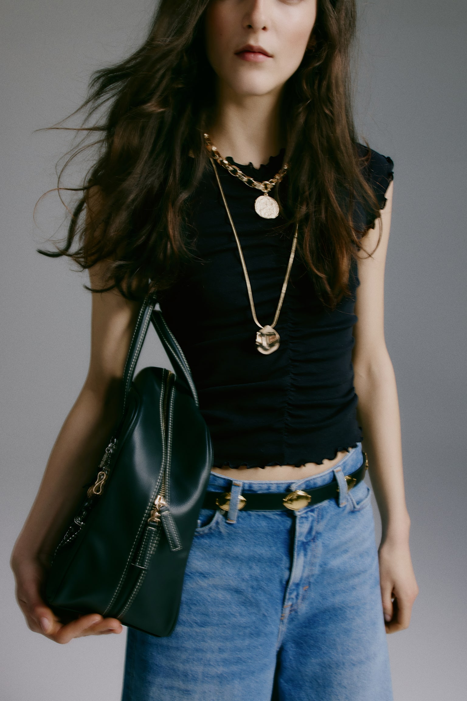 Бавовняний топ із драпуванням - Чорний/Коричневий - 5