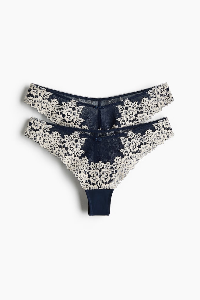 Pack de 2 bragas Brazilian de encaje - Azul oscuro/Blanco/Negro/Crema/Marrón oscuro/Rosa de antaño/Negro/Gris/Marrón/Rosa empolvado/Crema/Burdeos/Rosa claro/Crema/Burdeos/Crema/Beige claro/Blanco - 1