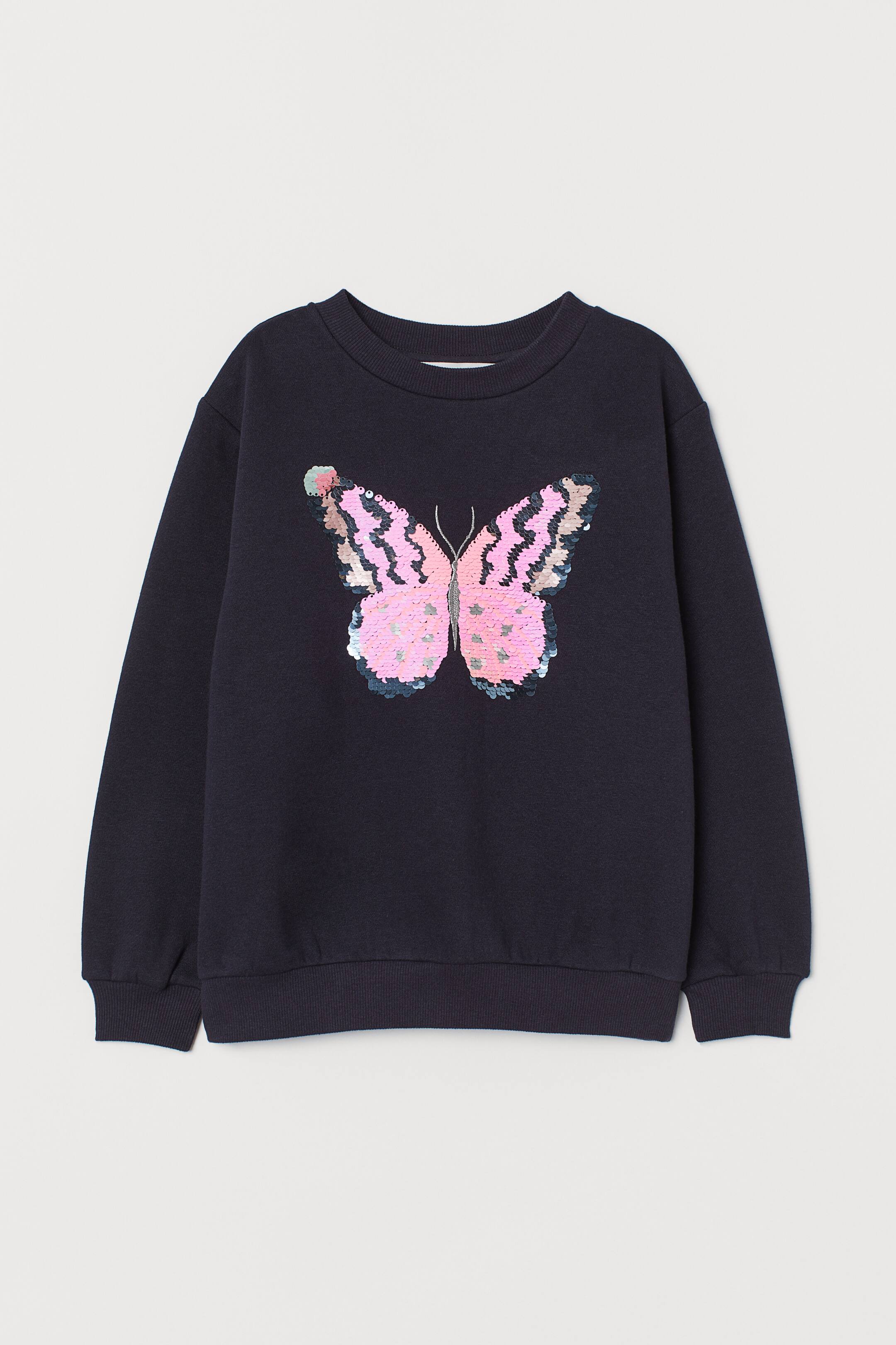 View larger image: Sweatshirt - Navy blue/Butterfly - Kids | H&M 1