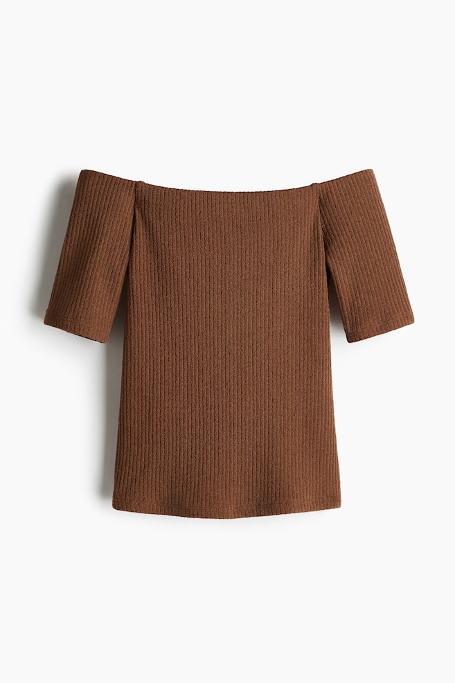 Rib-knit off-the-shoulder top - Brown/White/Black - 1