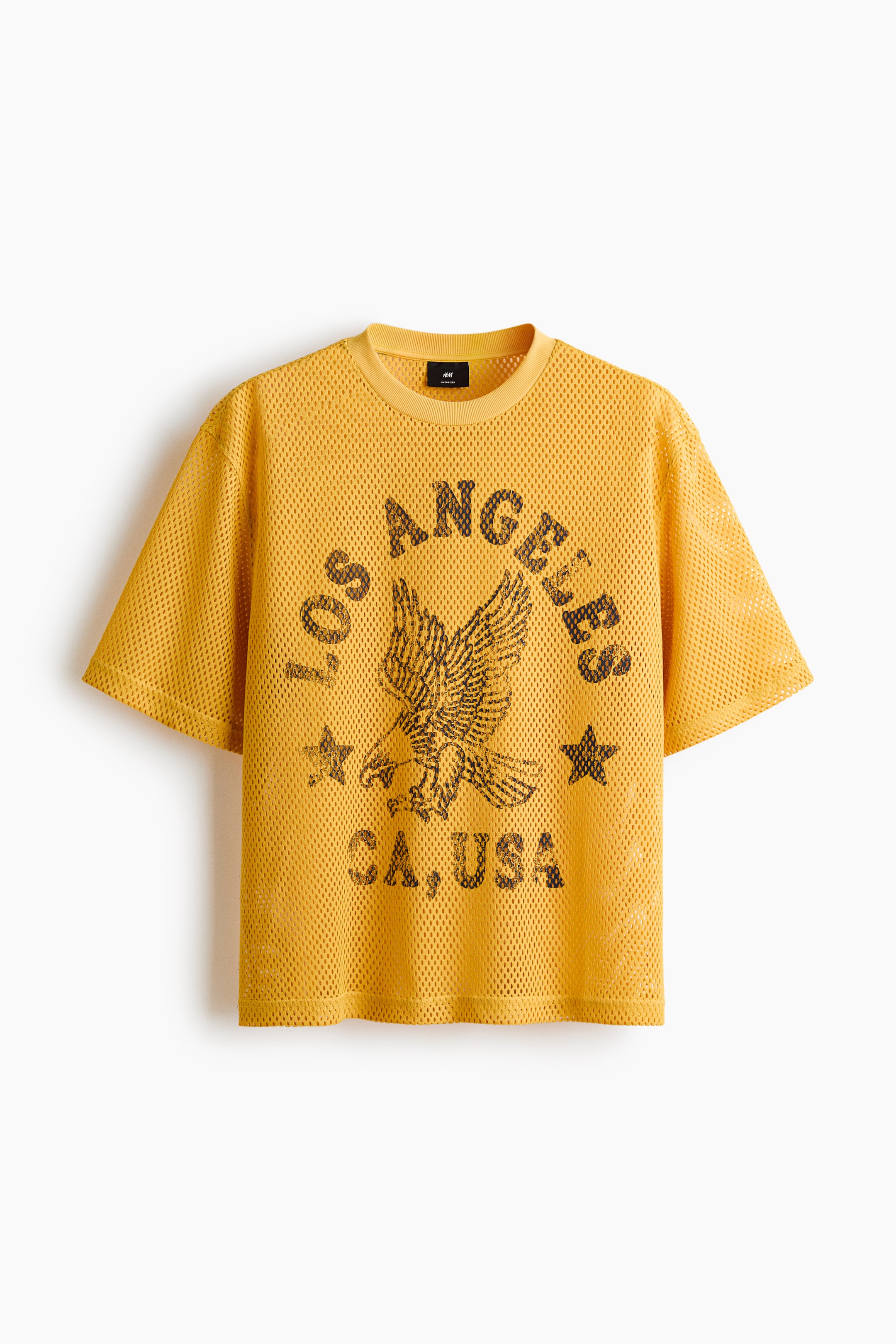 Ampliar la imagen: Playera Oversized Fit en malla con diseño - Amarillo/Los Angeles - Men | H&M MX 1