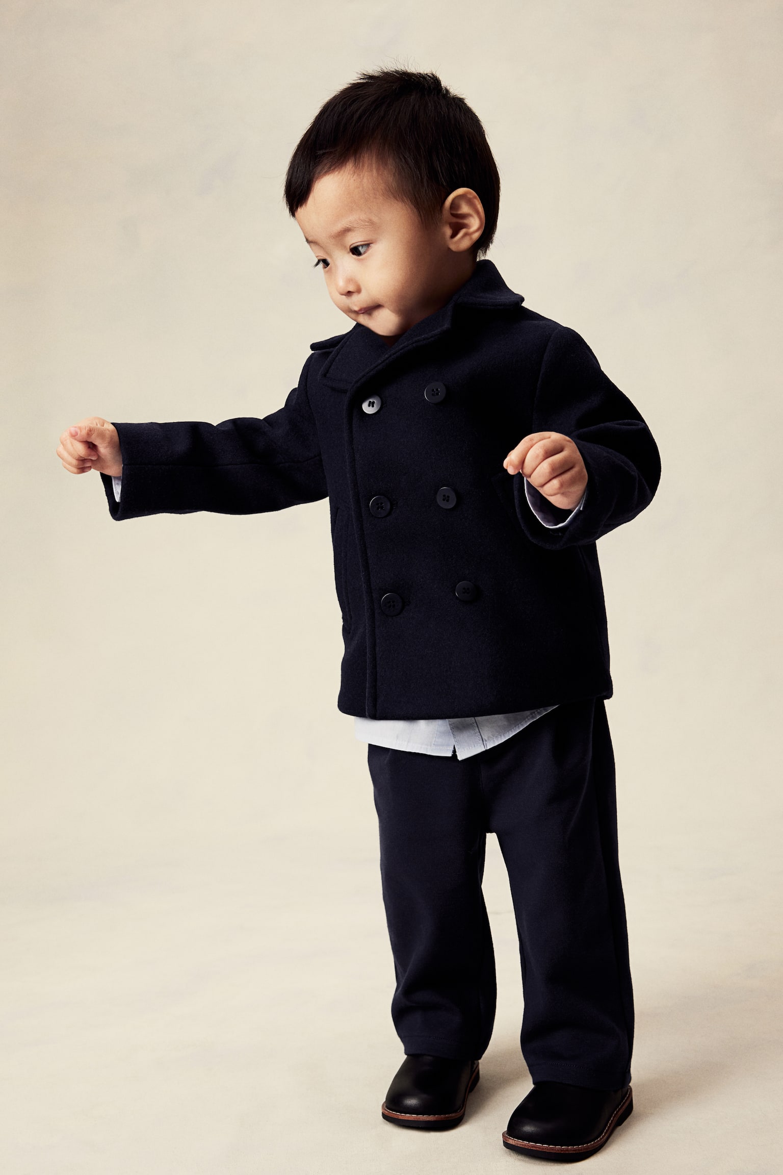 Wool-blend pea coat - Navy blue - 5