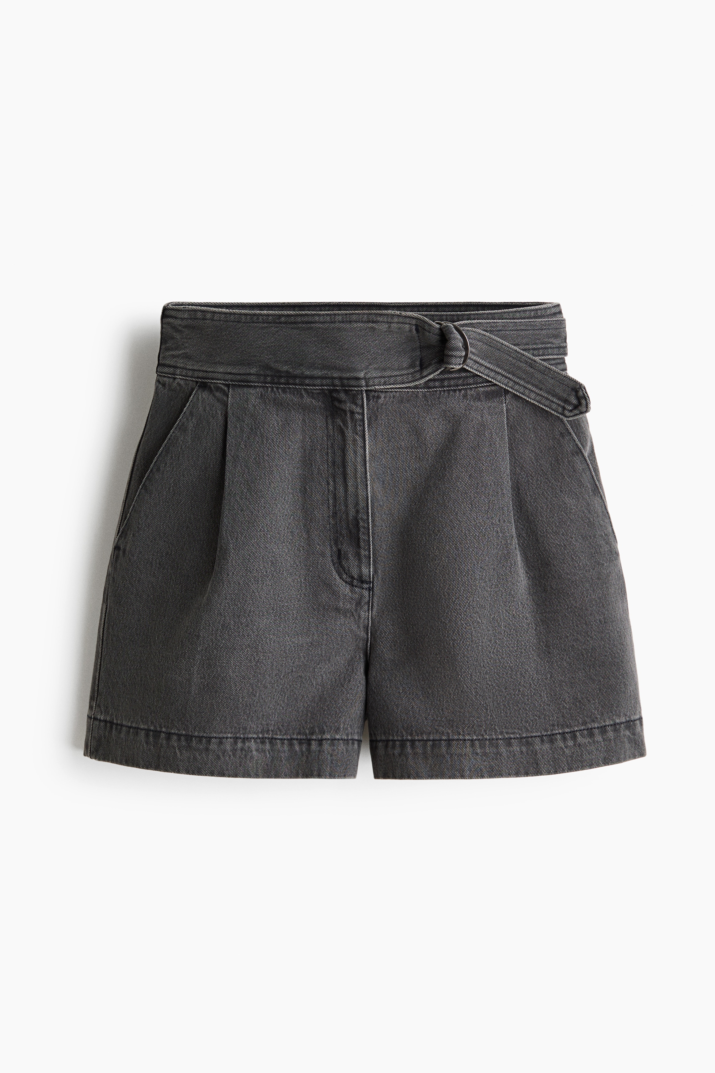 Belted denim shorts-Dark grey