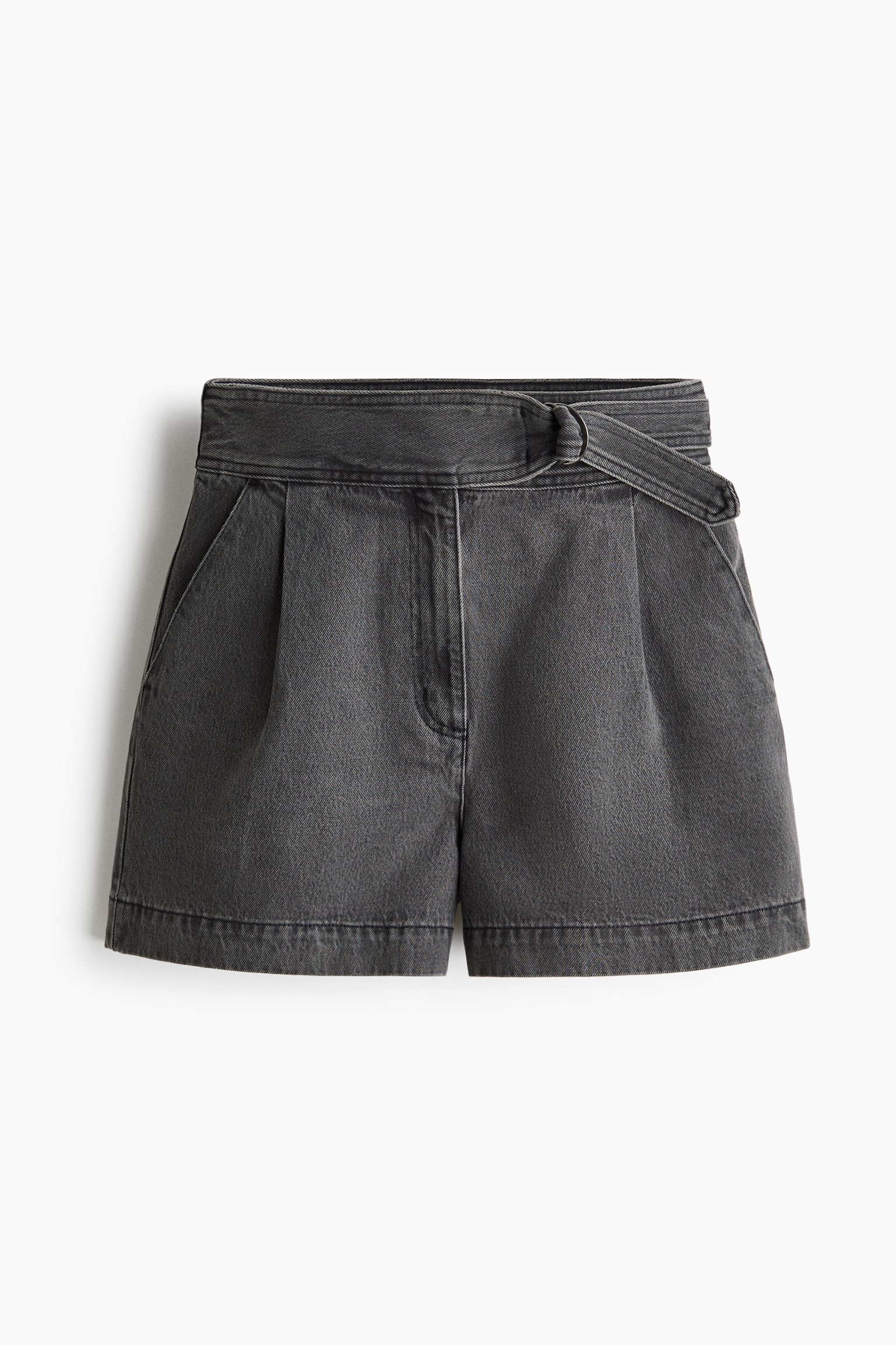 Женские шорты H&M Belted Denim Shorts, цвет: Тёмный серый — фото 1