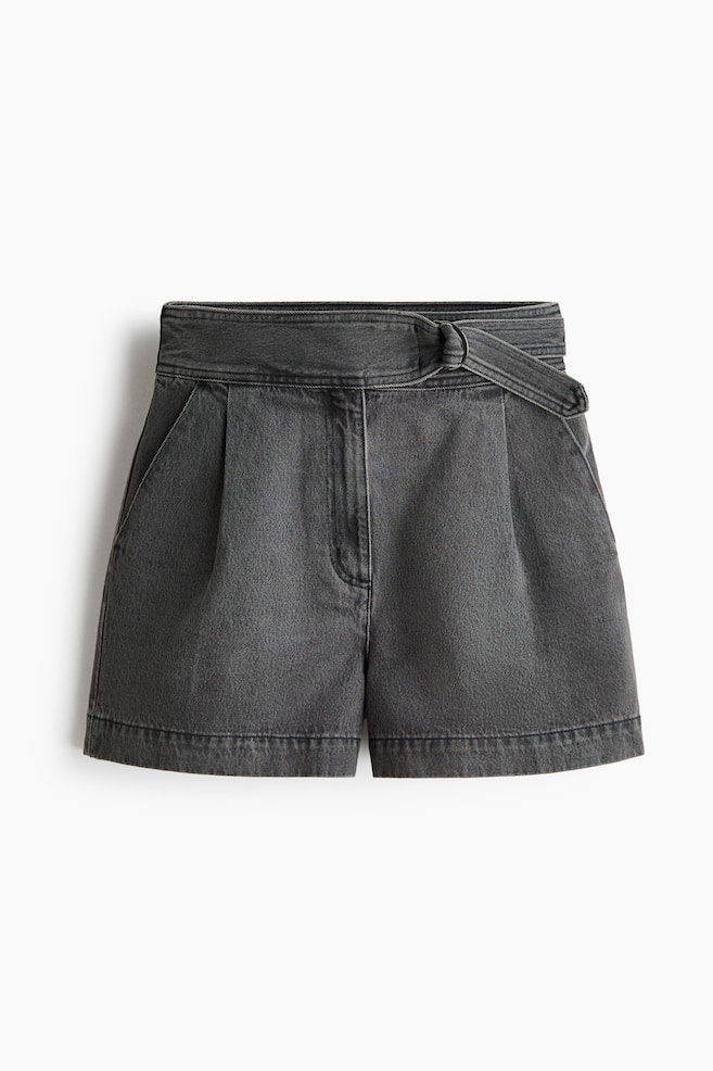Belted Denim Shorts - Dark gray/Dark brown/Light denim blue - 1