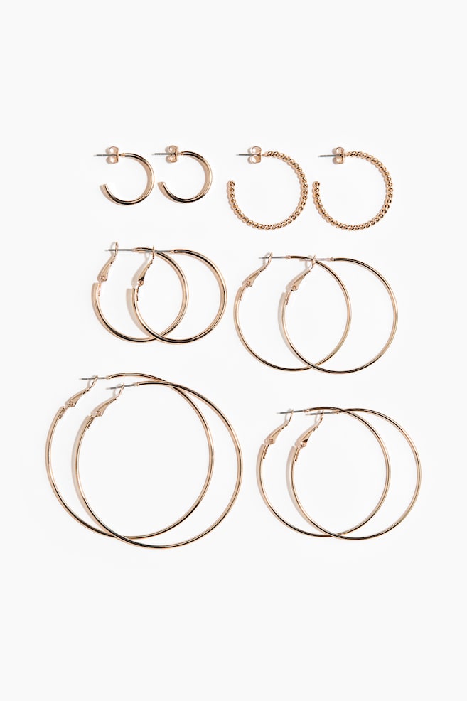 6 pairs hoop earrings - Gold-coloured - 1