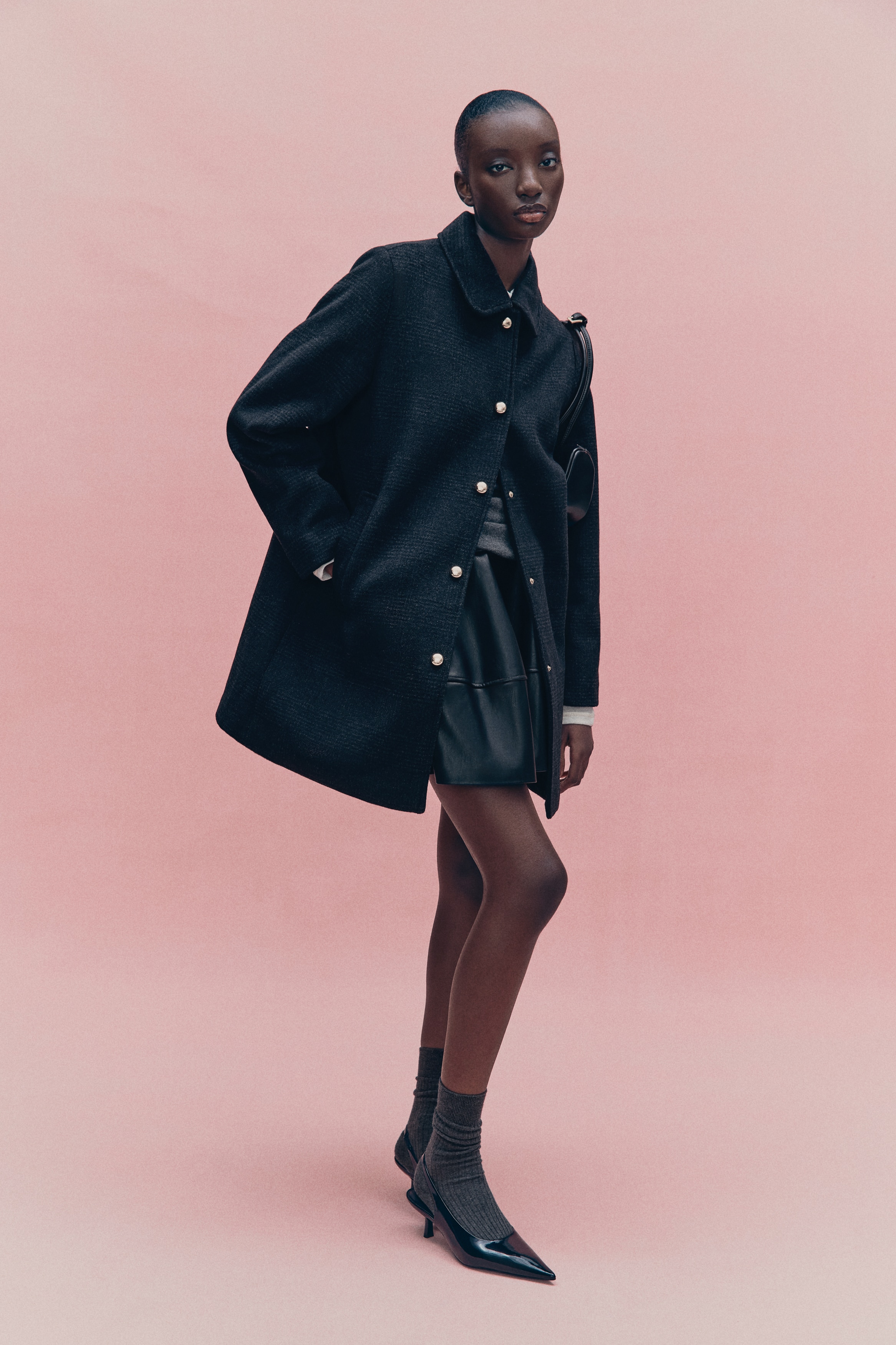 Femme - Manteau 3/4 en laine mélangée Noir - Size: XS  - H&M