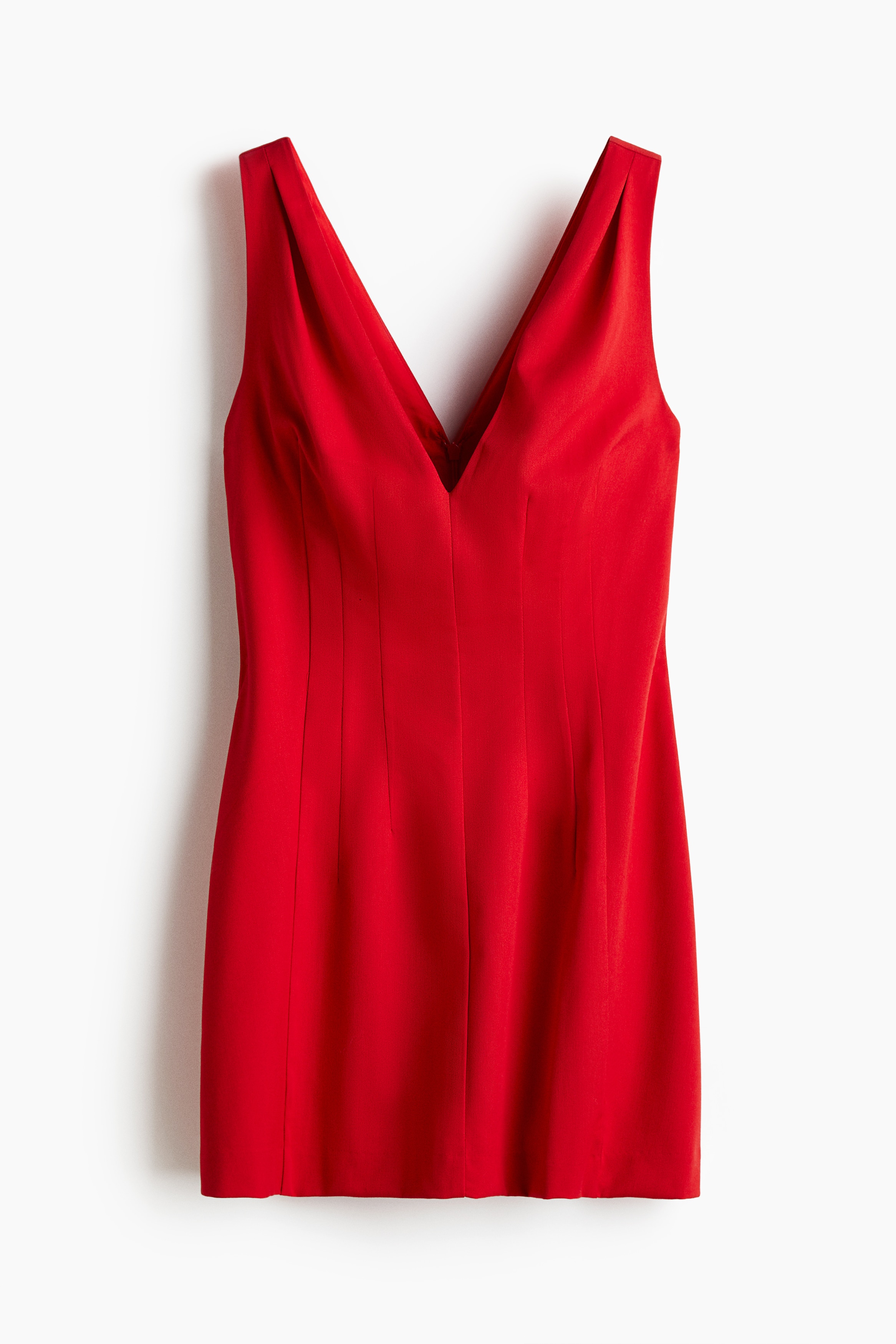 H & M - Tailliertes Kleid mit V-Ausschnitt - Rot - Damen