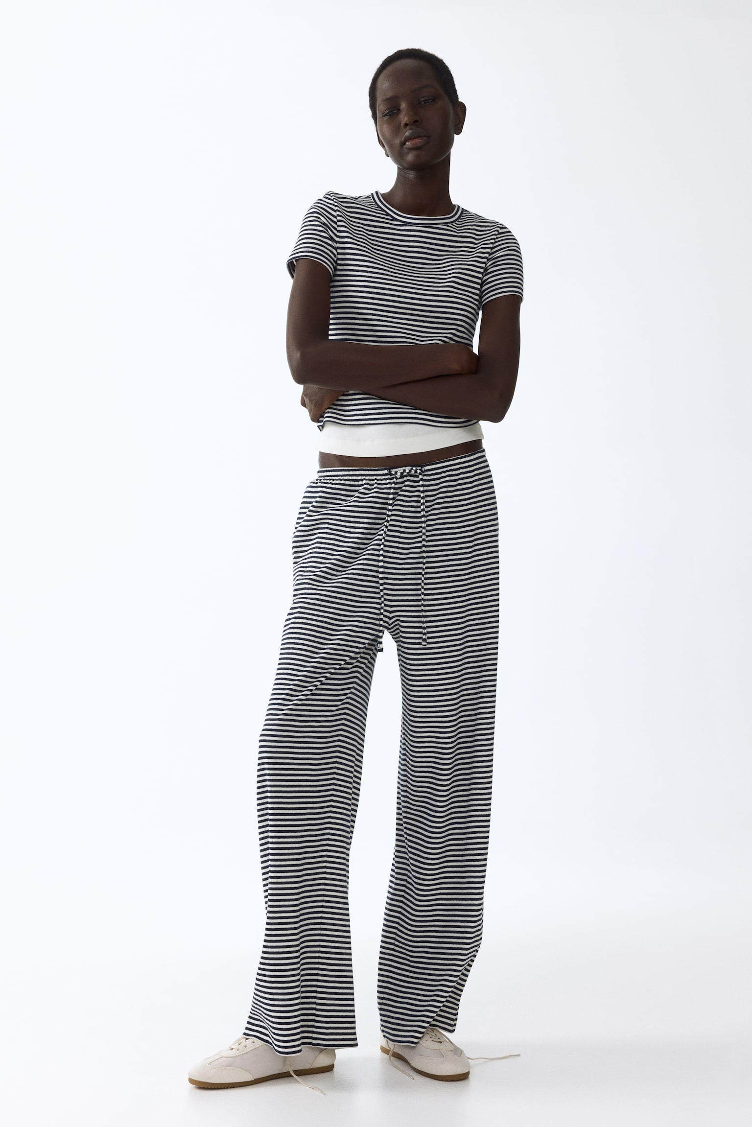 Ribbed T-shirt - Navy blue/Striped/Dark plum purple/Striped/White/Dark brown striped - 4