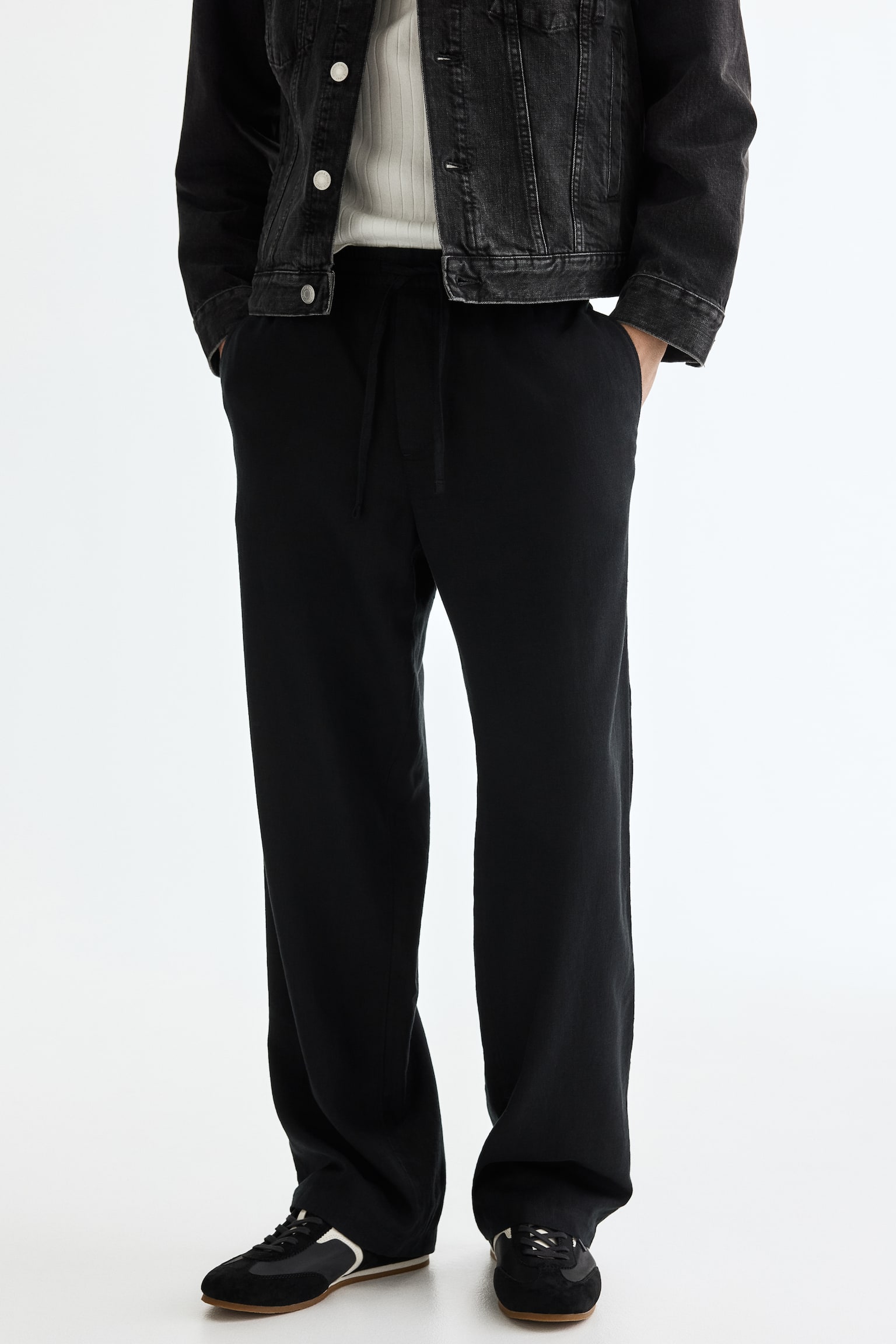 Relaxed-Fit Linen-Blend Pants - Black/White/striped/Light brown/White - 3