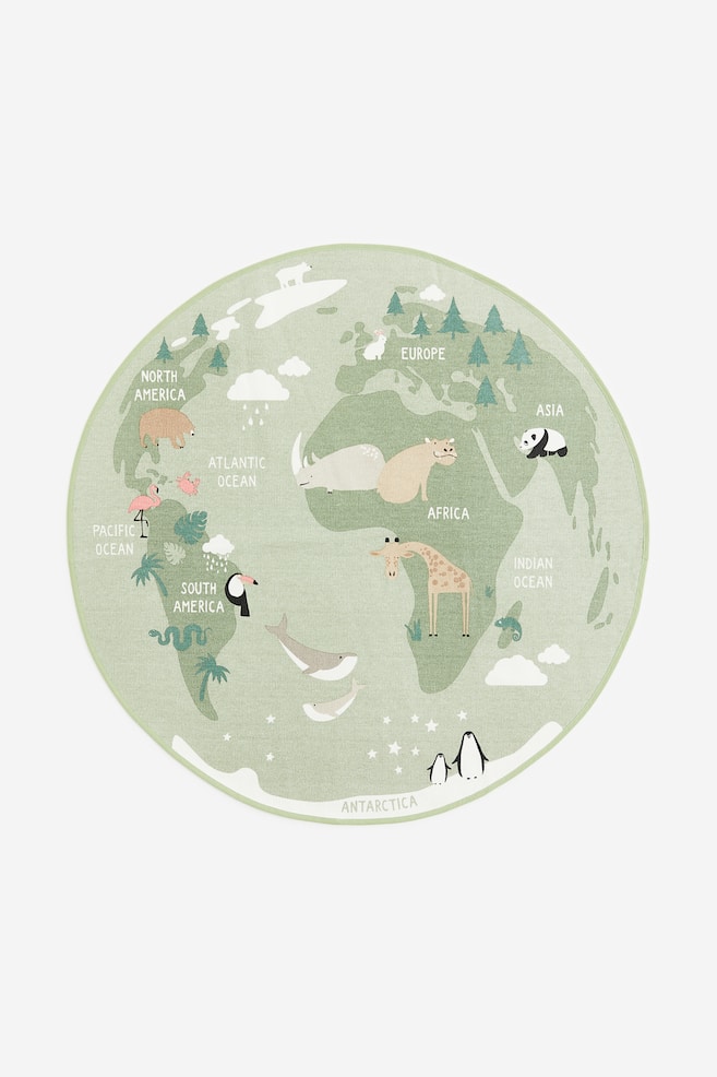 World map round cotton rug - Light green/Map - 1