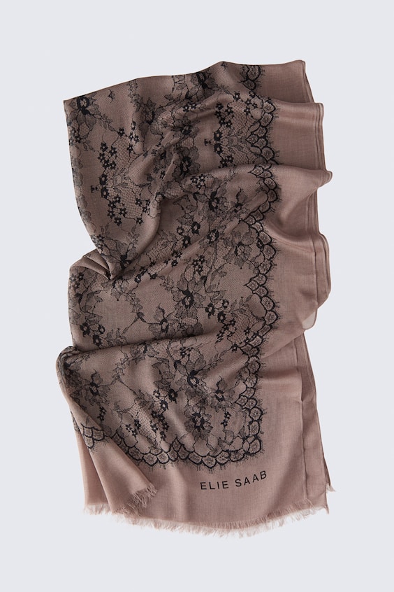 Женские палантины H&M Silk-Blend Jacquard-Weave Shawl, цвет: Серо-коричневый / Чёрный