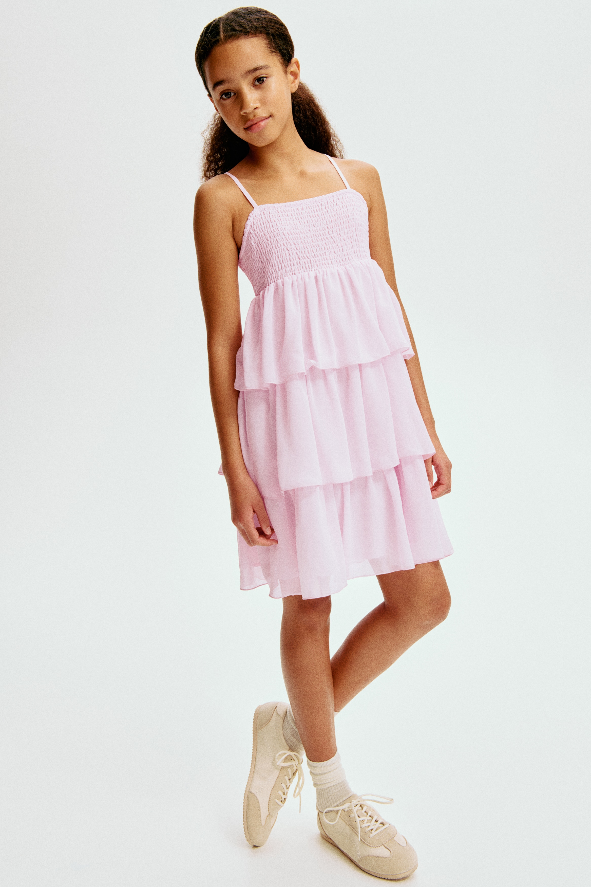 Vestido de chifón con capas - Rosa claro/Azul claro