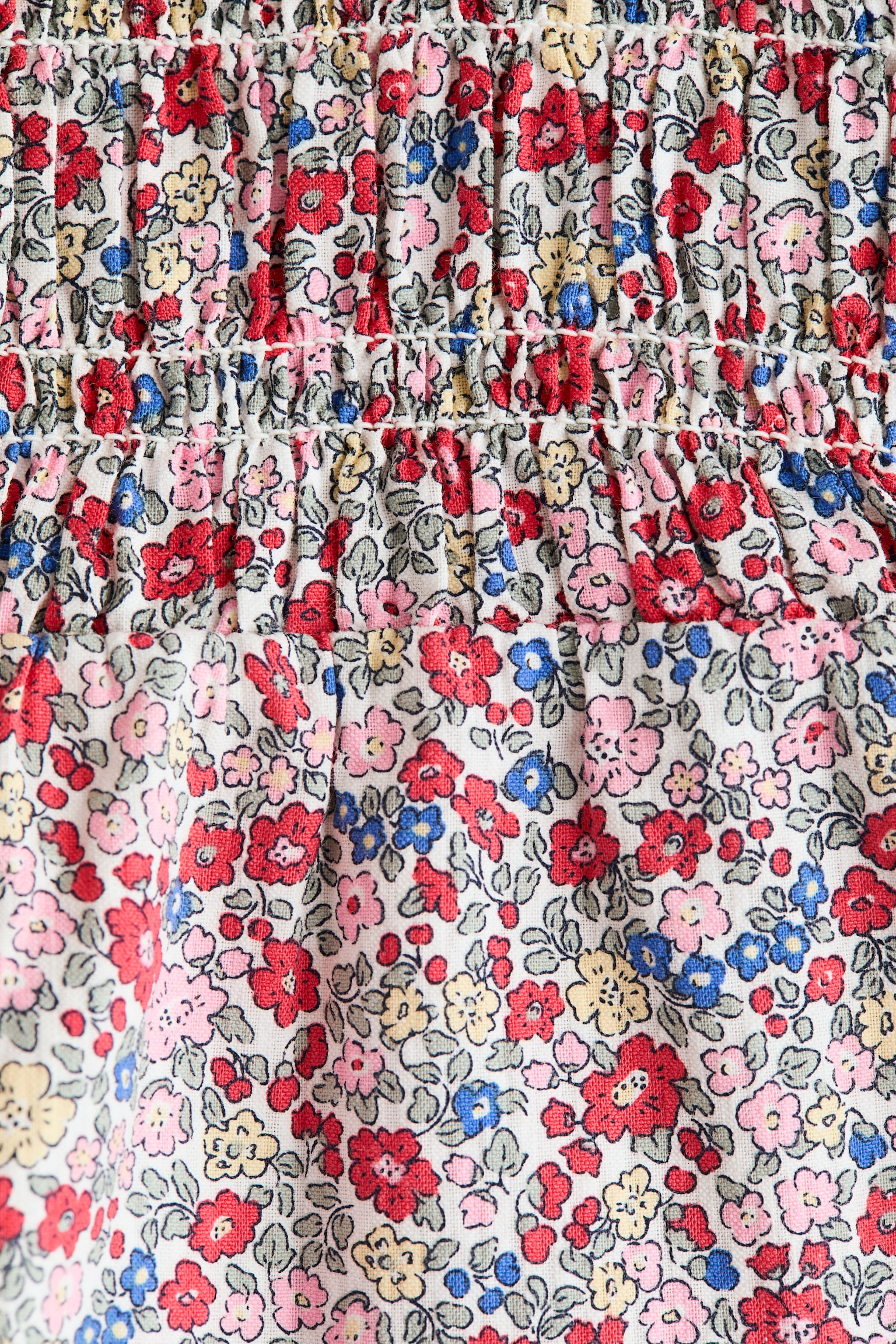 Smocked cotton jumpsuit - Cream/Red floral/Light blue - 2