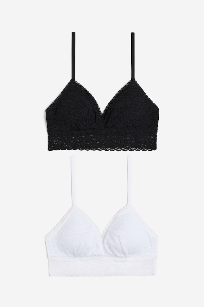 2-pack padded lace bras - White/Black - 2