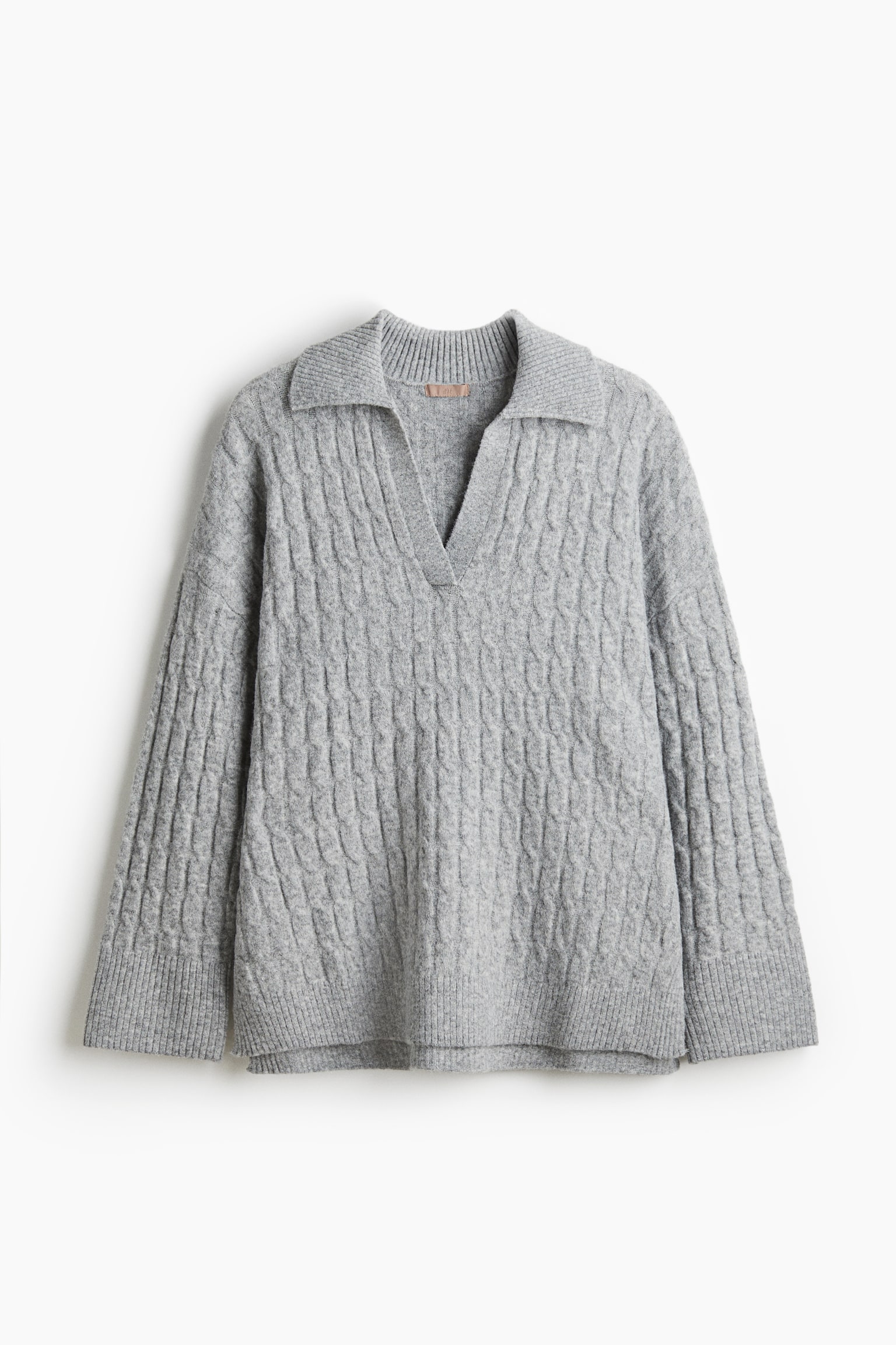 Cable-knit polo jumper - Light grey marl/Dusty beige/Beige - 2