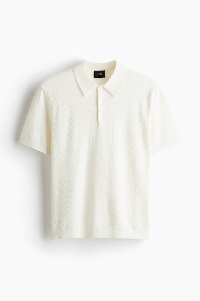 Slim Fit Textured-knit polo shirt - White/Navy blue - 1