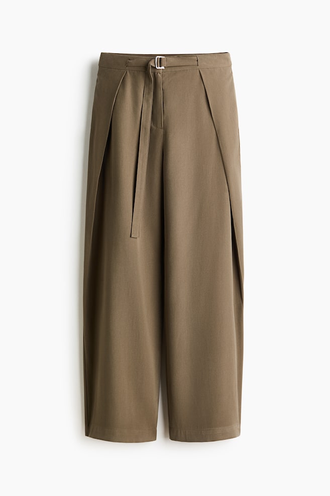 Wrap-Detail Twill Pants - Light khaki green/Black - 1