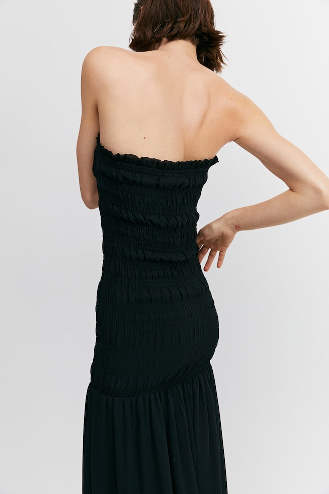 Smocked bandeau dress - Black - 5