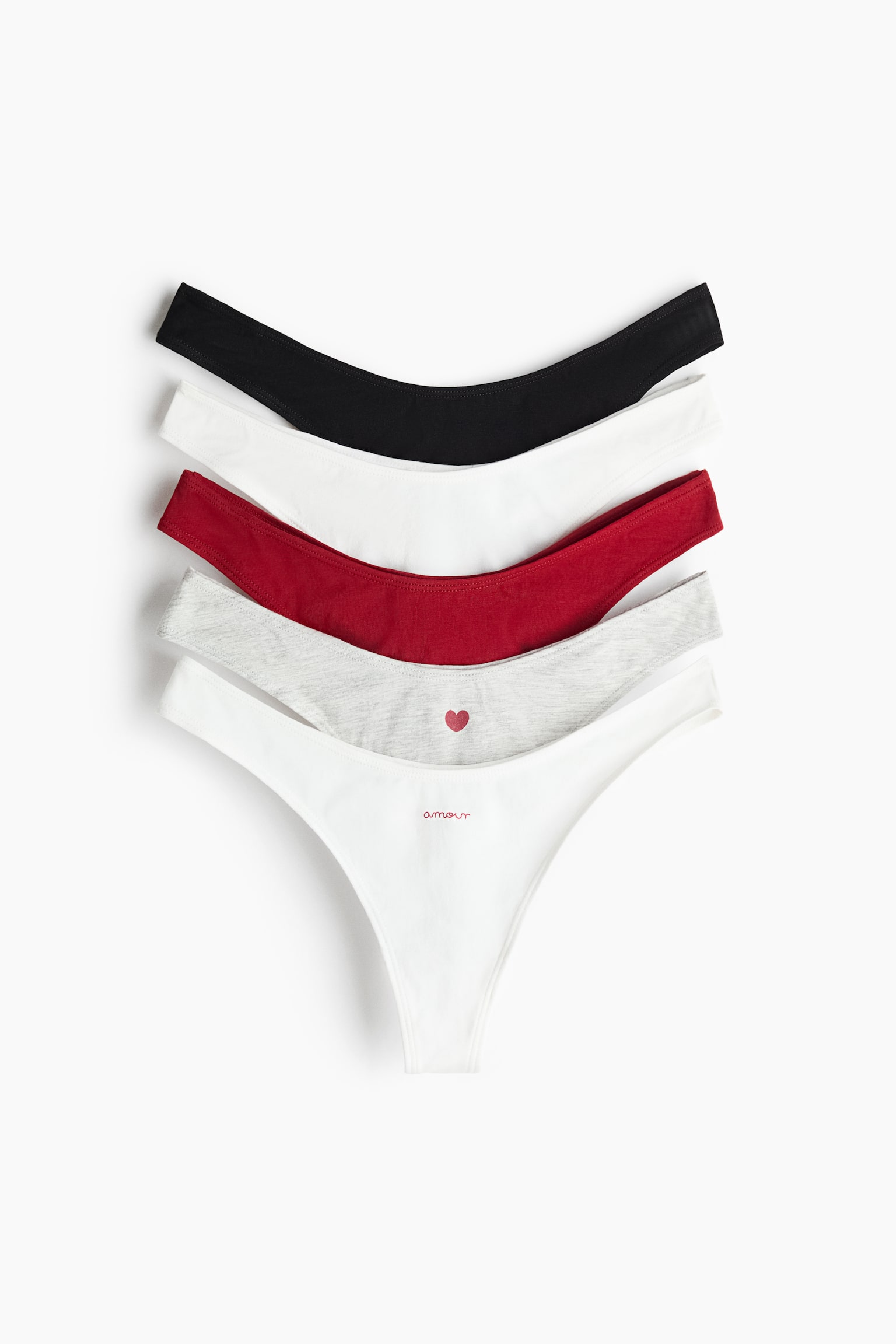 5-pack truse thong i bomull - Rød/Amour/Mørk brun/Leopardtrykk/Sort/Sort/Cream prikker/Vinrød/Mørk rosa/Lys rosa/Leopardtrykk/Hvit/Hjerter