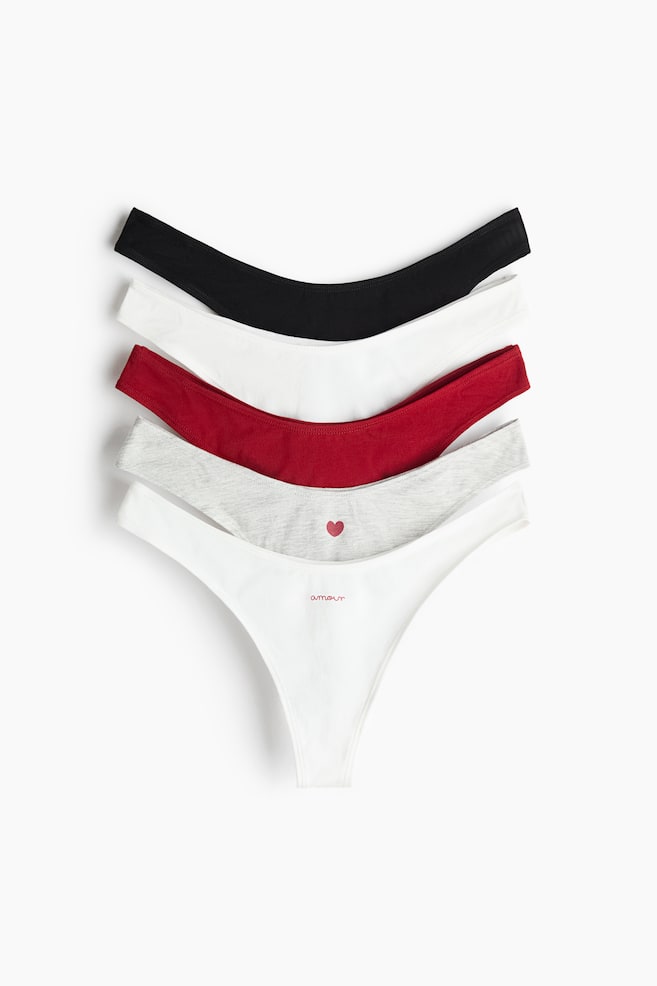 5-pack cotton thong briefs - Red/Amour/Black/Cream polka dot/Dark brown/Leopard print/Burgundy/Dark pink/Black/Light pink/Leopard print - 1