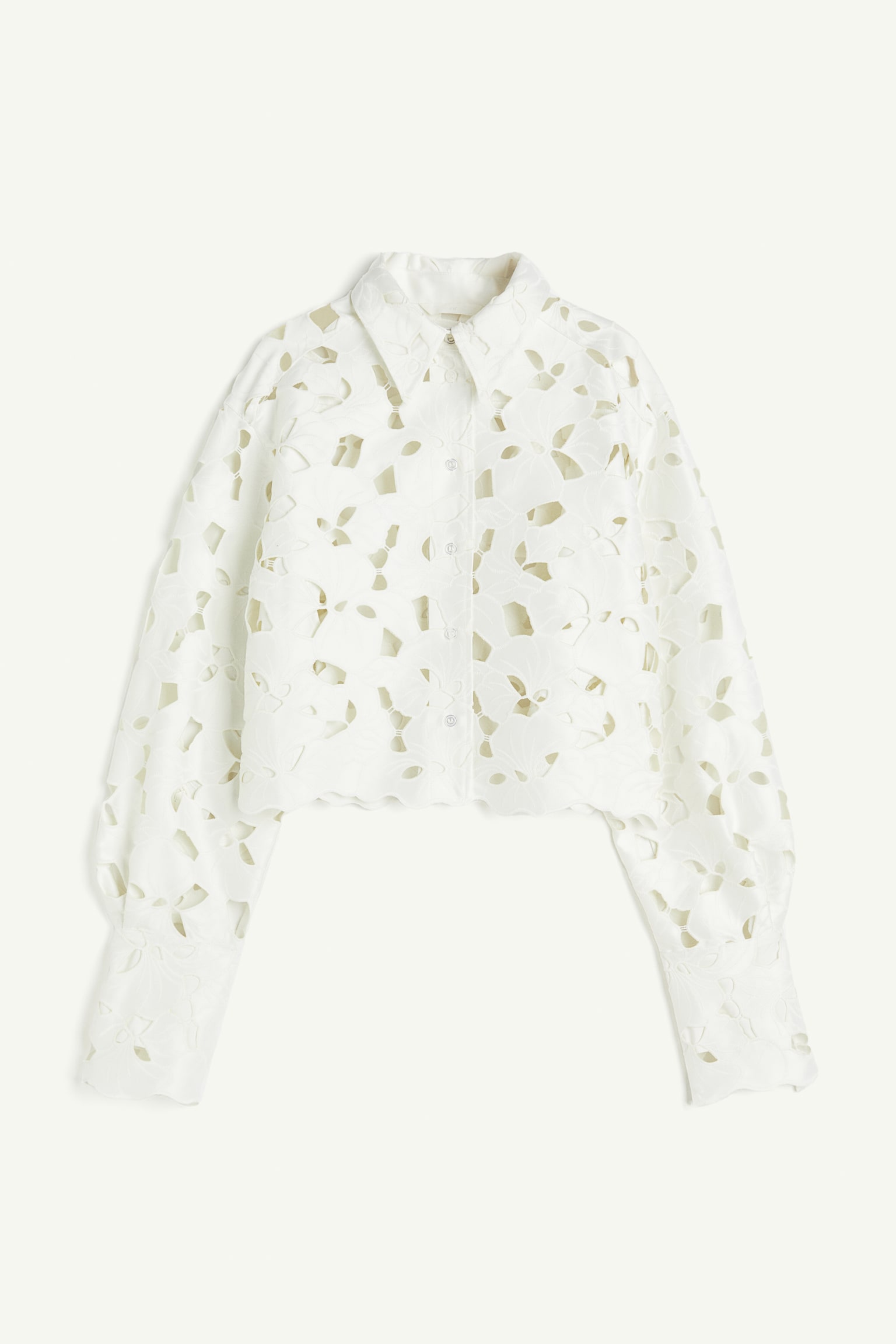 Broderie Anglaise Satin Shirt - White - 2