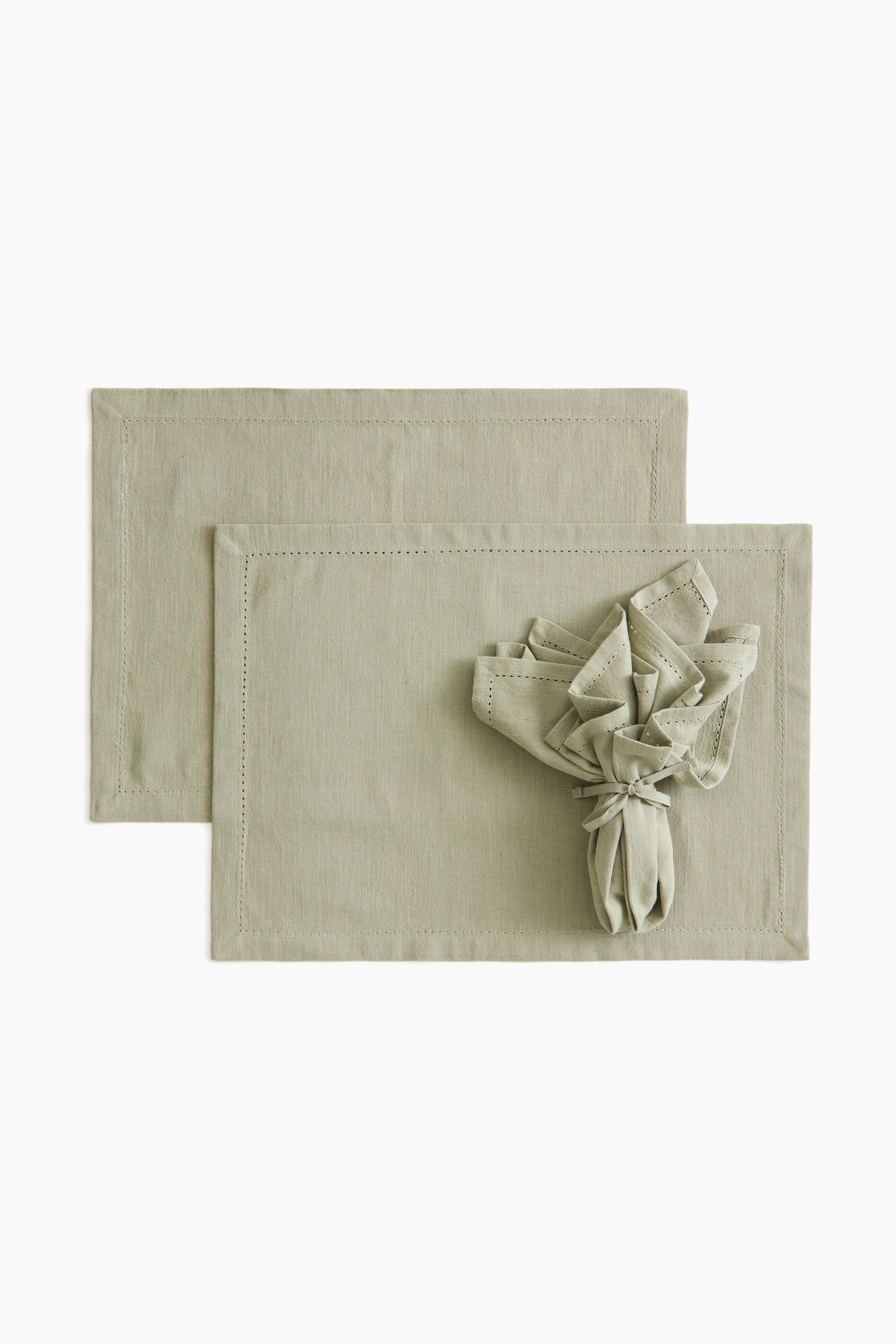 4-piece place mats and napkins set - Light khaki green/Light beige - 1