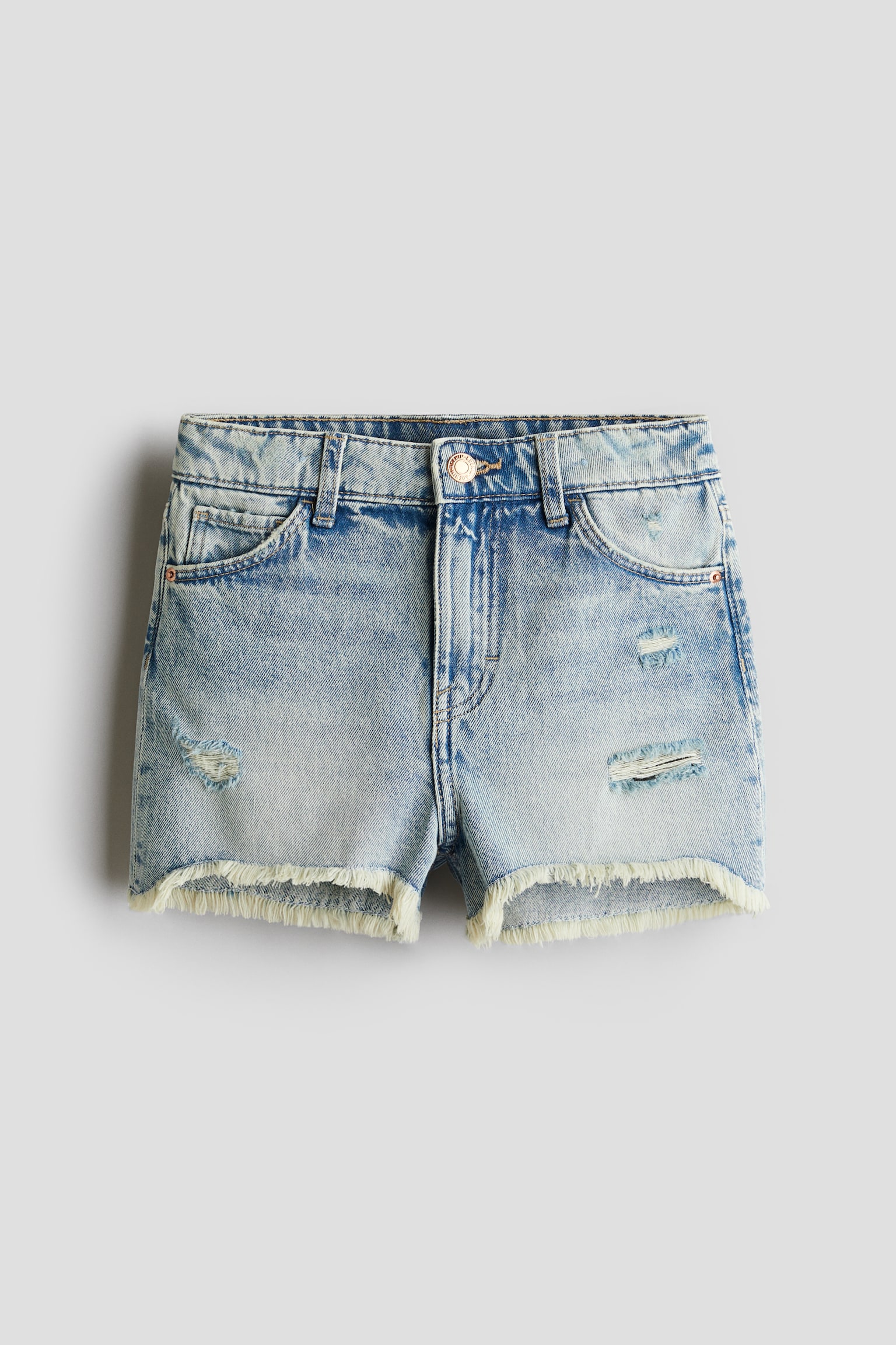 Raw-edge denim shorts - Light denim blue/Washed out black/Beige - 1