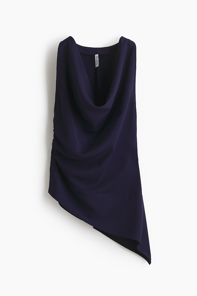 Haut asymétrique en crêpe - Marine - 1