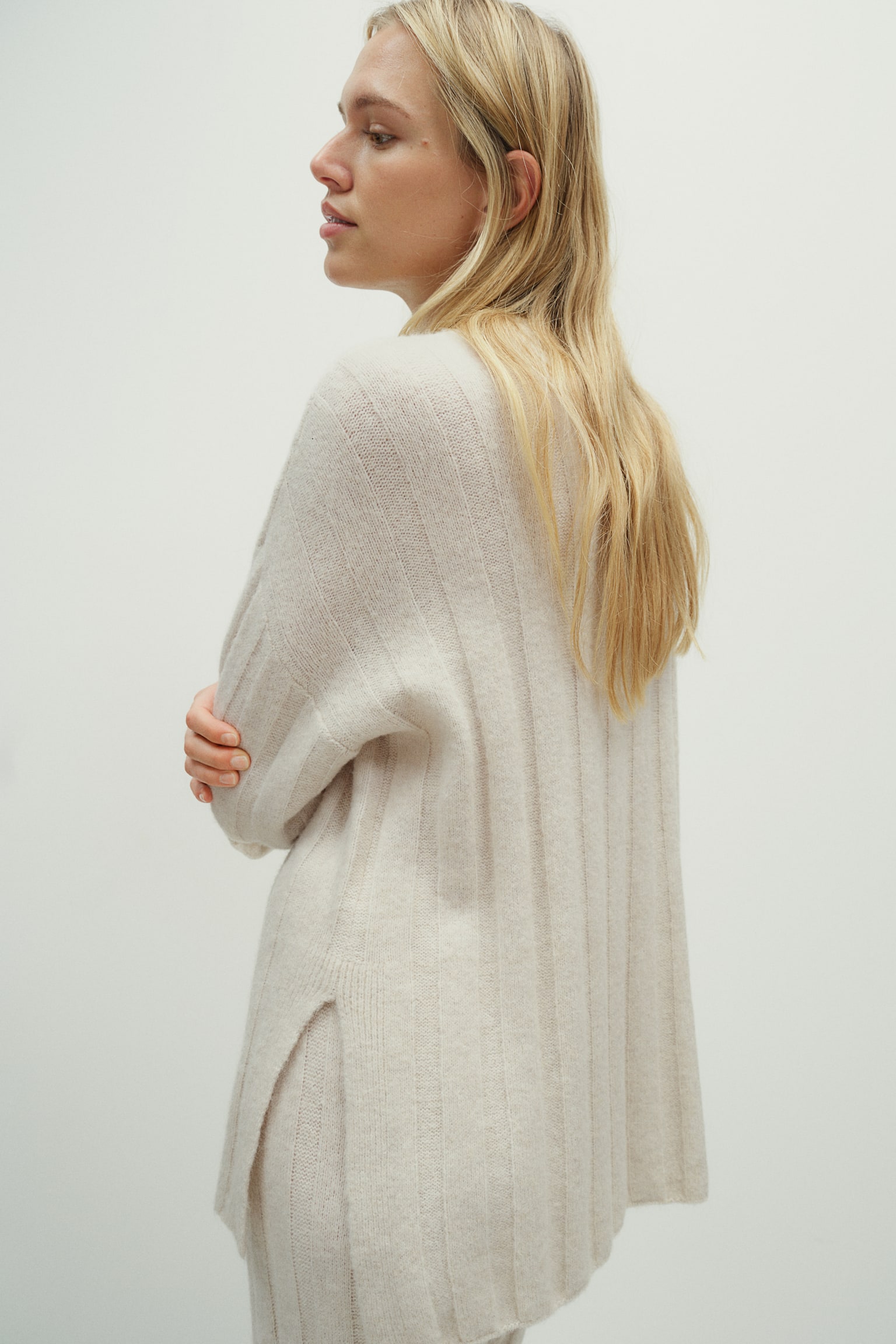 Oversized rib-knit jumper - Light beige/Grey marl - 6