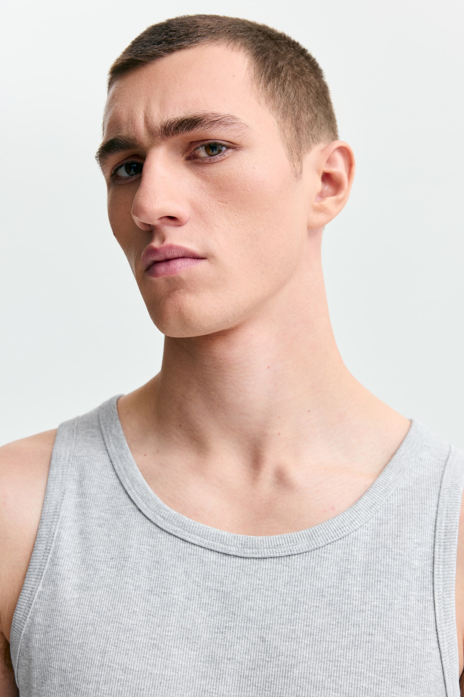 Майка Slim Fit у рубчик - Світло-сірий меланж/Темно-сірий/Білий/Чорний - 3