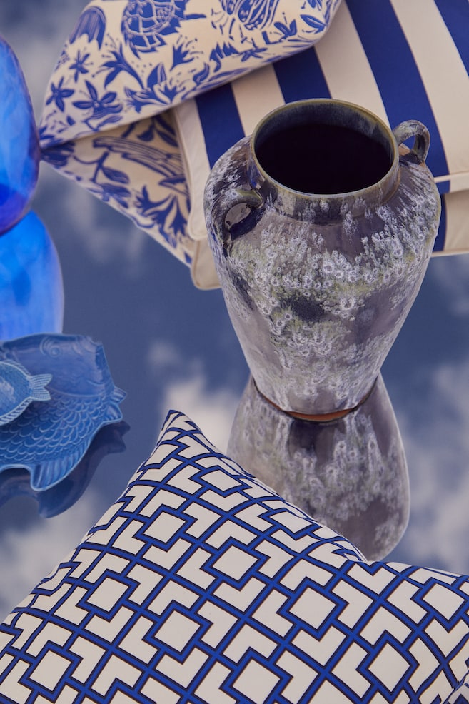 Große Vase mit reaktiver Glasur - Marineblau/Gemustert - 2