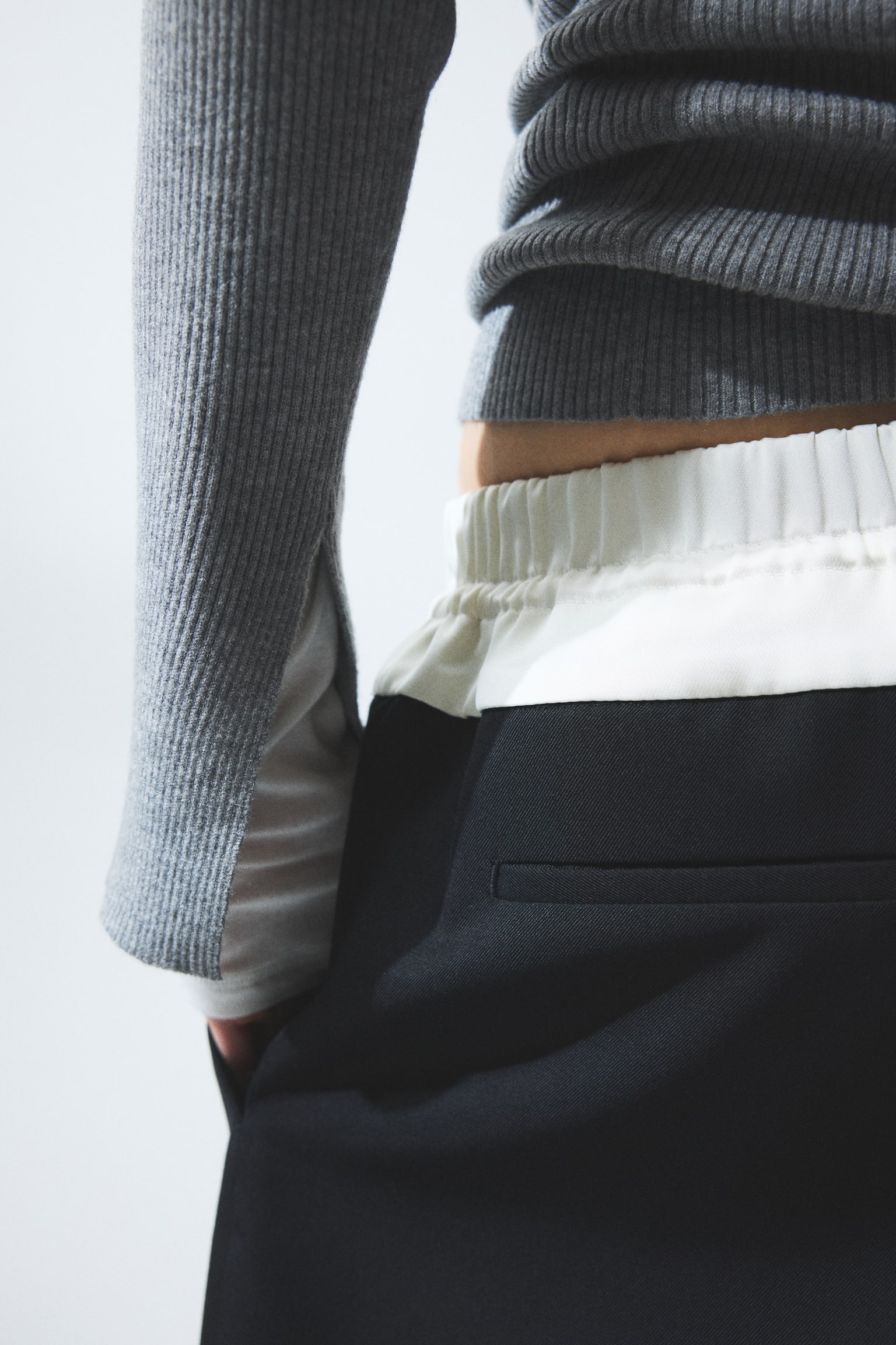 Rib-knit top - Grey marl/Light pink/Light beige - 5