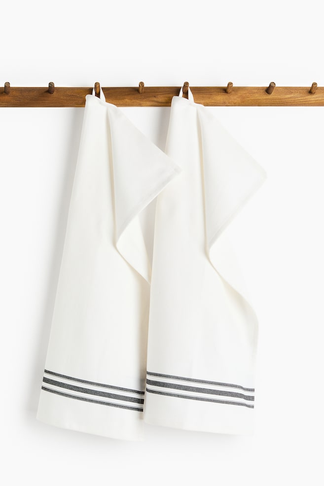 2-Pack Herringbone Tea Towels - White/black striped/White/dark red striped/White/dark green striped - 1