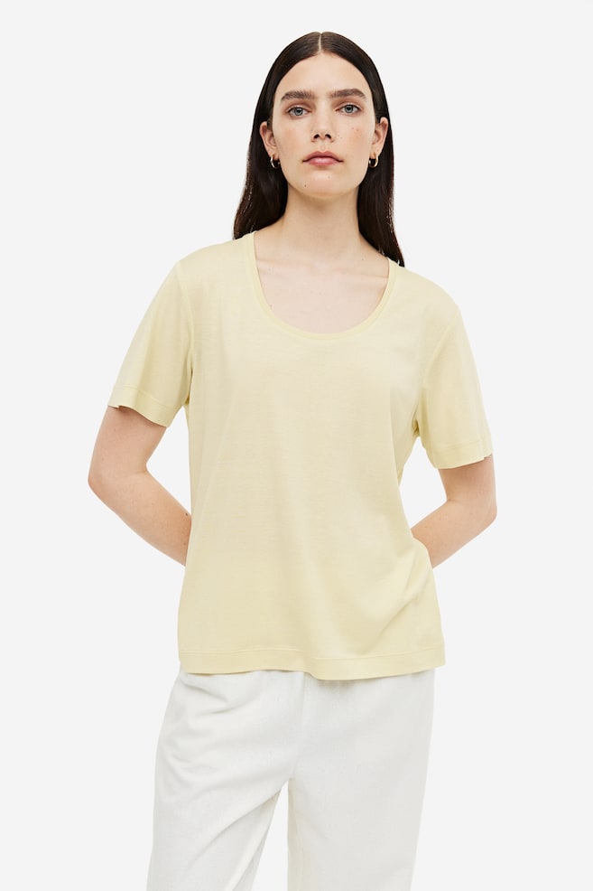 Silk-blend T-shirt - Pale yellow - 4